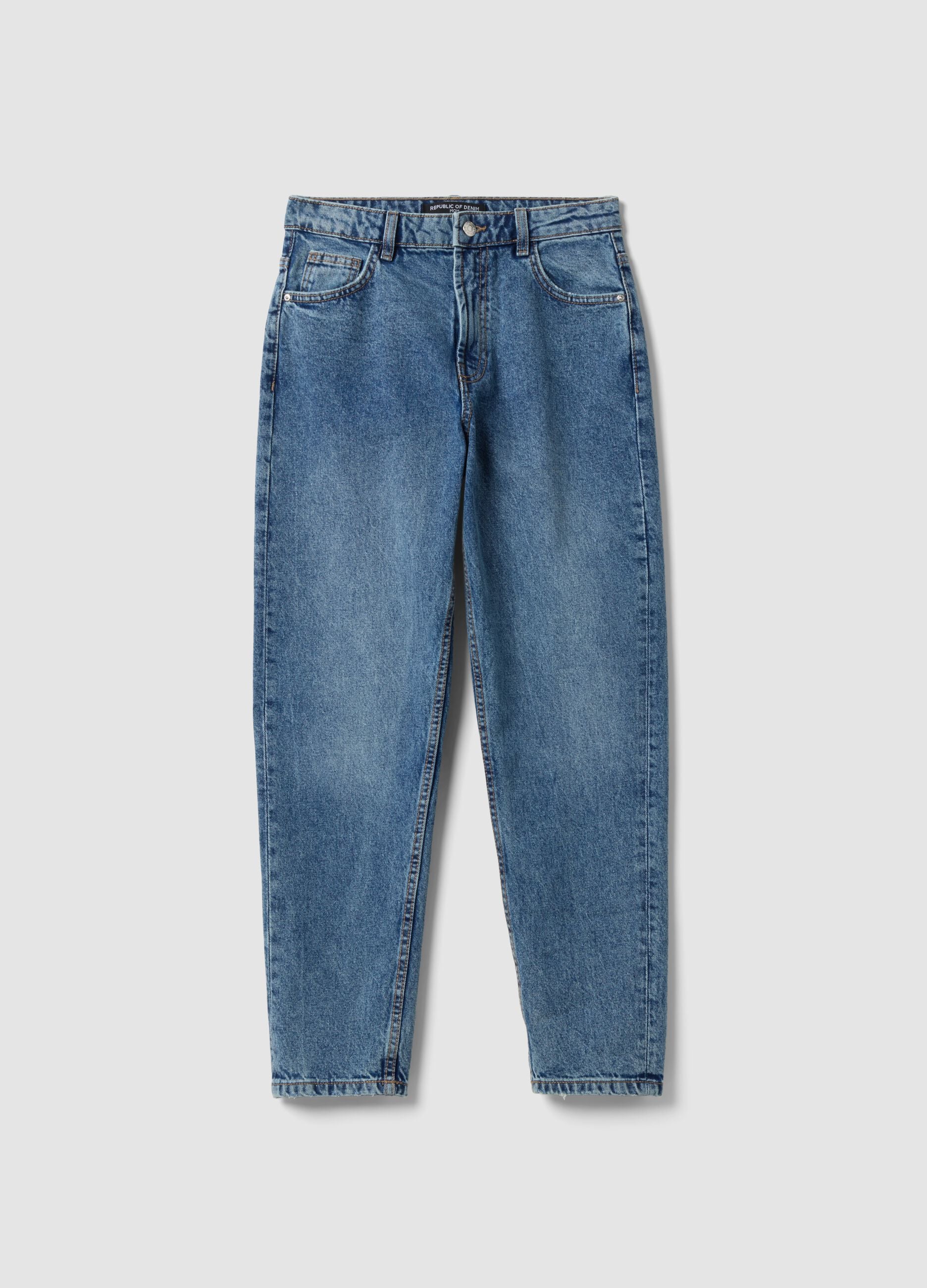 High-waisted pure cotton mom-fit denim jeans