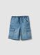 Light blue cargo shorts in stretch cotton denim_0
