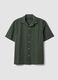 Green short-sleeve pure organic cotton shirt with bowling collar, regular fit_0