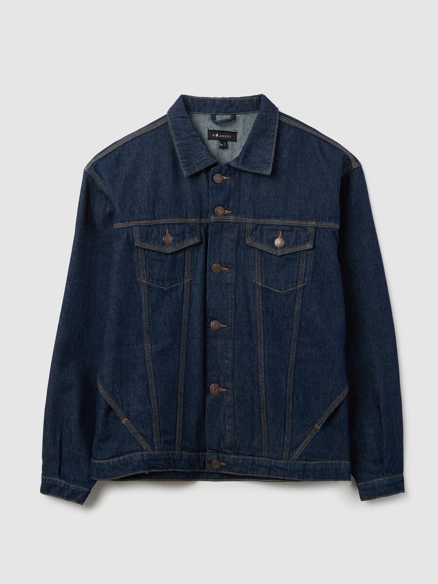 Giacca in puro cotone denim blu e vestibilità oversize_5