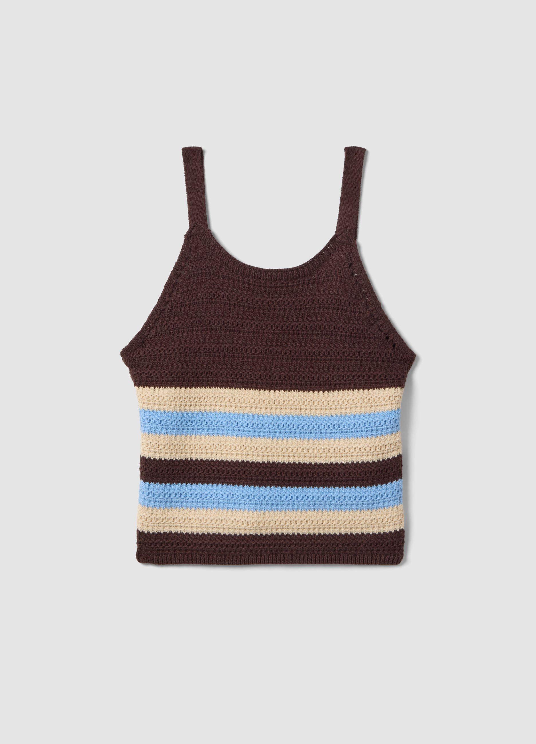 Multicolour striped pure cotton fitted knitted top