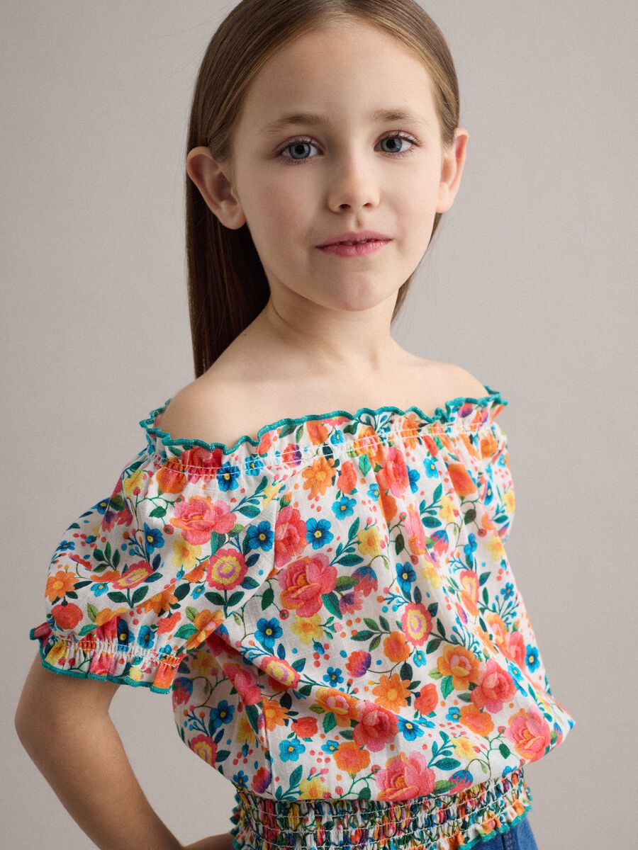 Blusa in puro cotone multicolor floreale da bambina regular fit_0