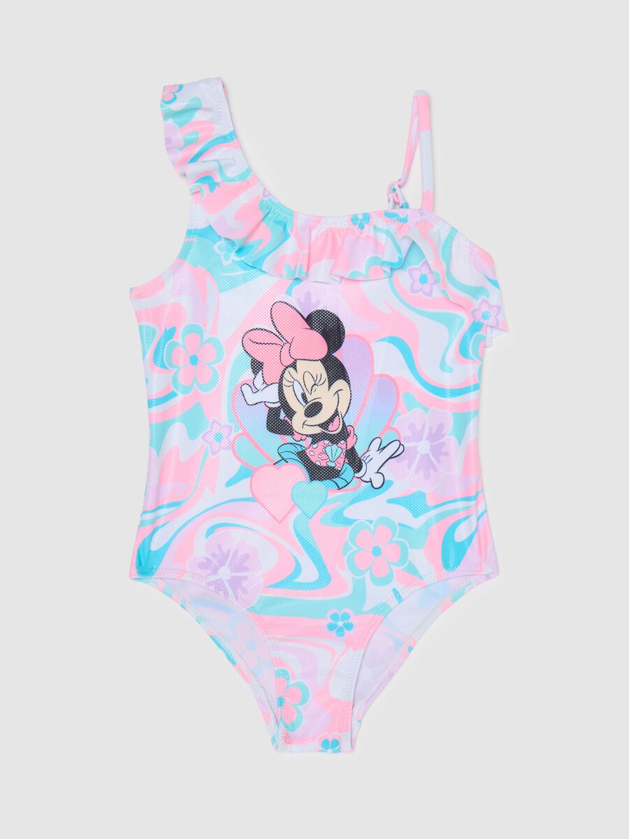 Girls’ one-piece swimsuit in multicoloured stretch fabric with Minnie Mouse print_0