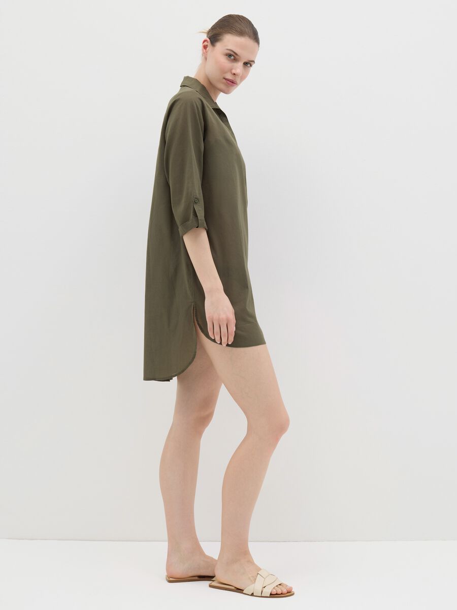 Green beach cover-up shirt dress in cotton_1