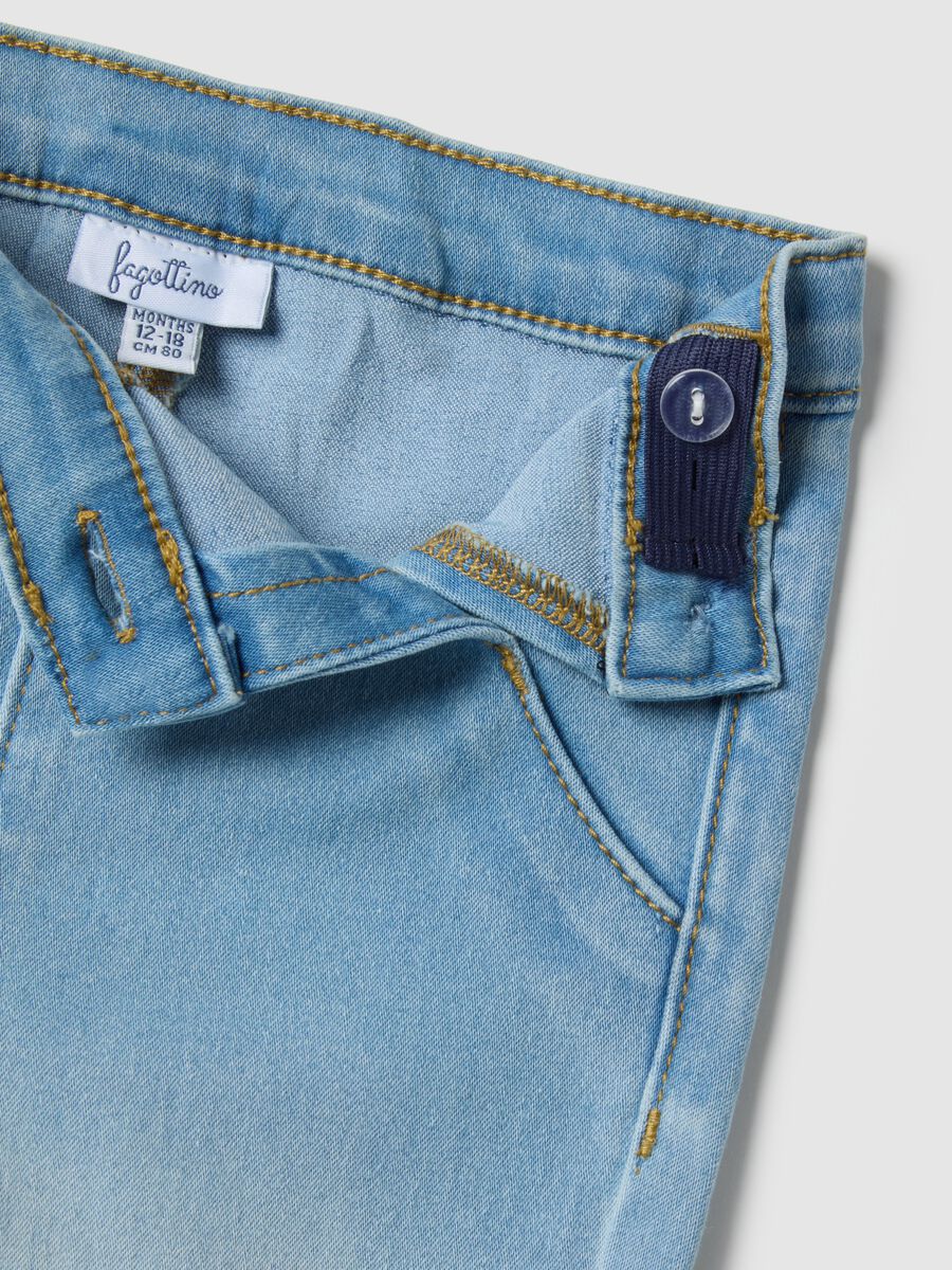 Blue cotton blend flare jeggings for girls with embroidery_2