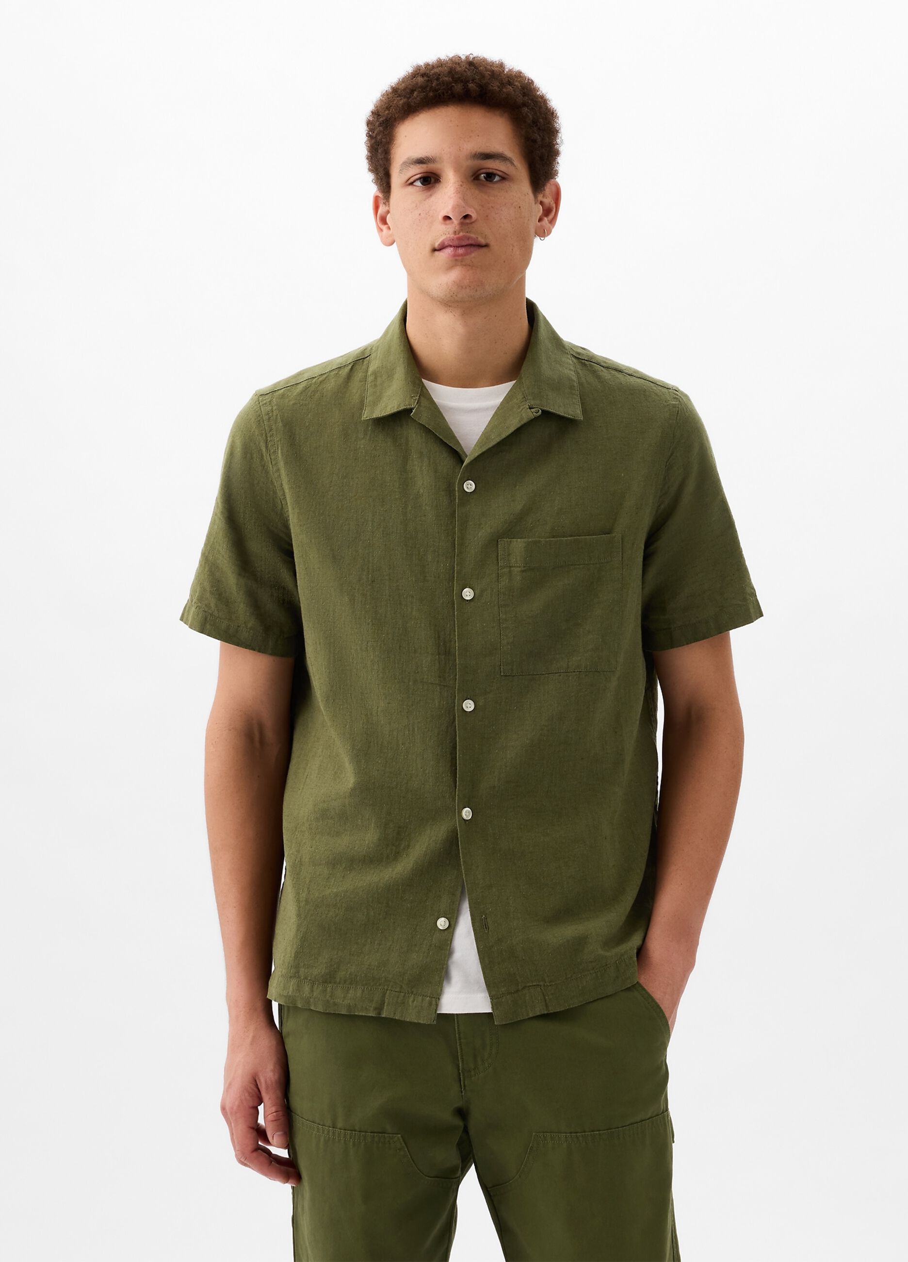 Linen and cotton short-sleeved shirt