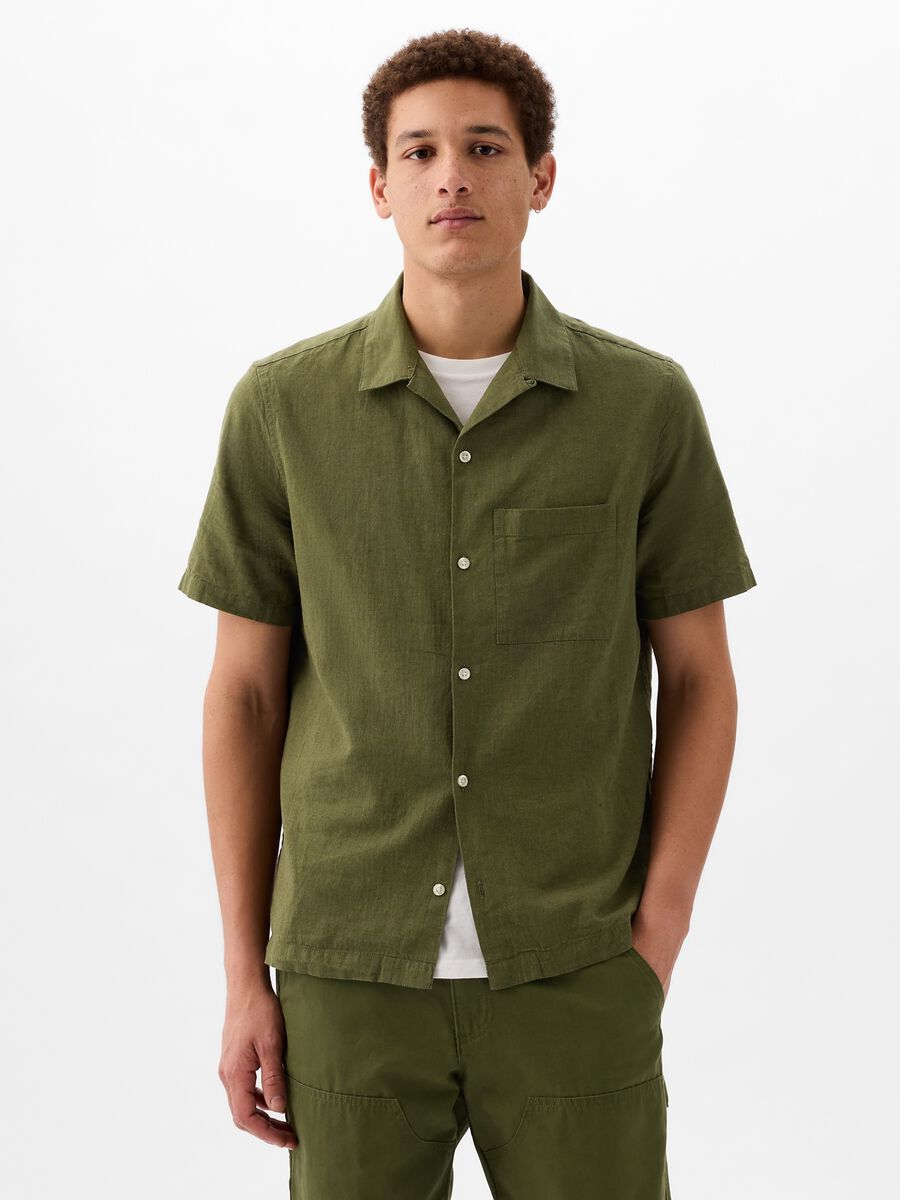 Linen and cotton short-sleeved shirt_0