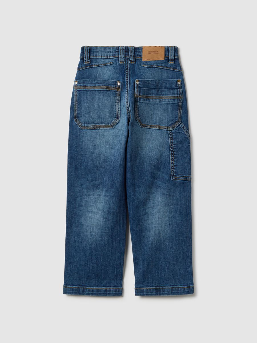 Children's blue stretch cotton wide leg jeans_1