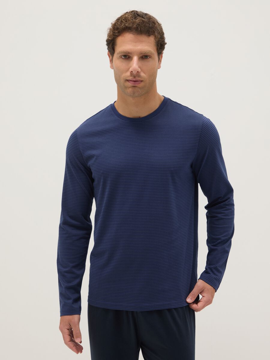 Long blue pyjamas in pure cotton, regular fit_1