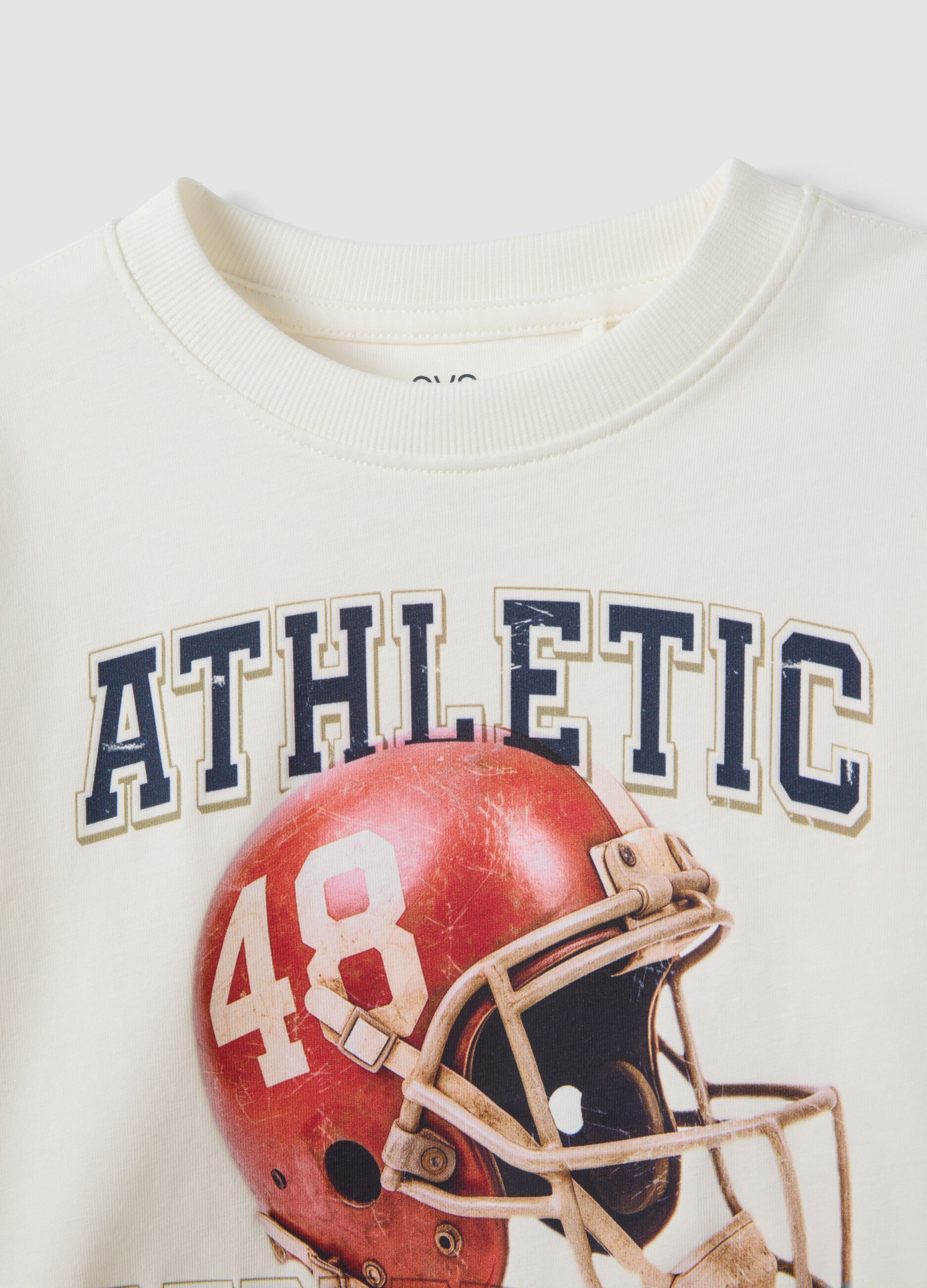 White cotton and viscose blend T-shirt with collegiate print for boys