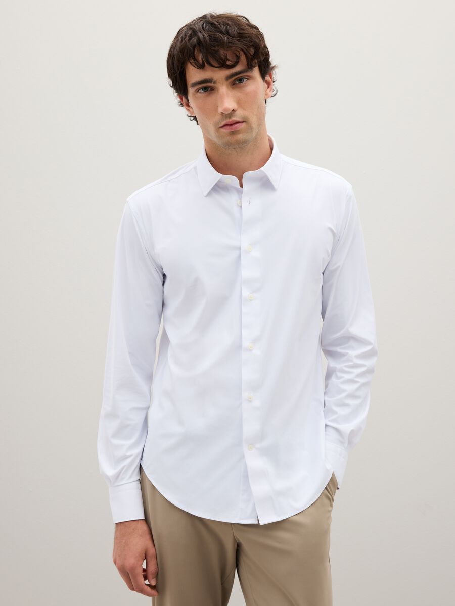 White slim fit stretch fabric shirt_1