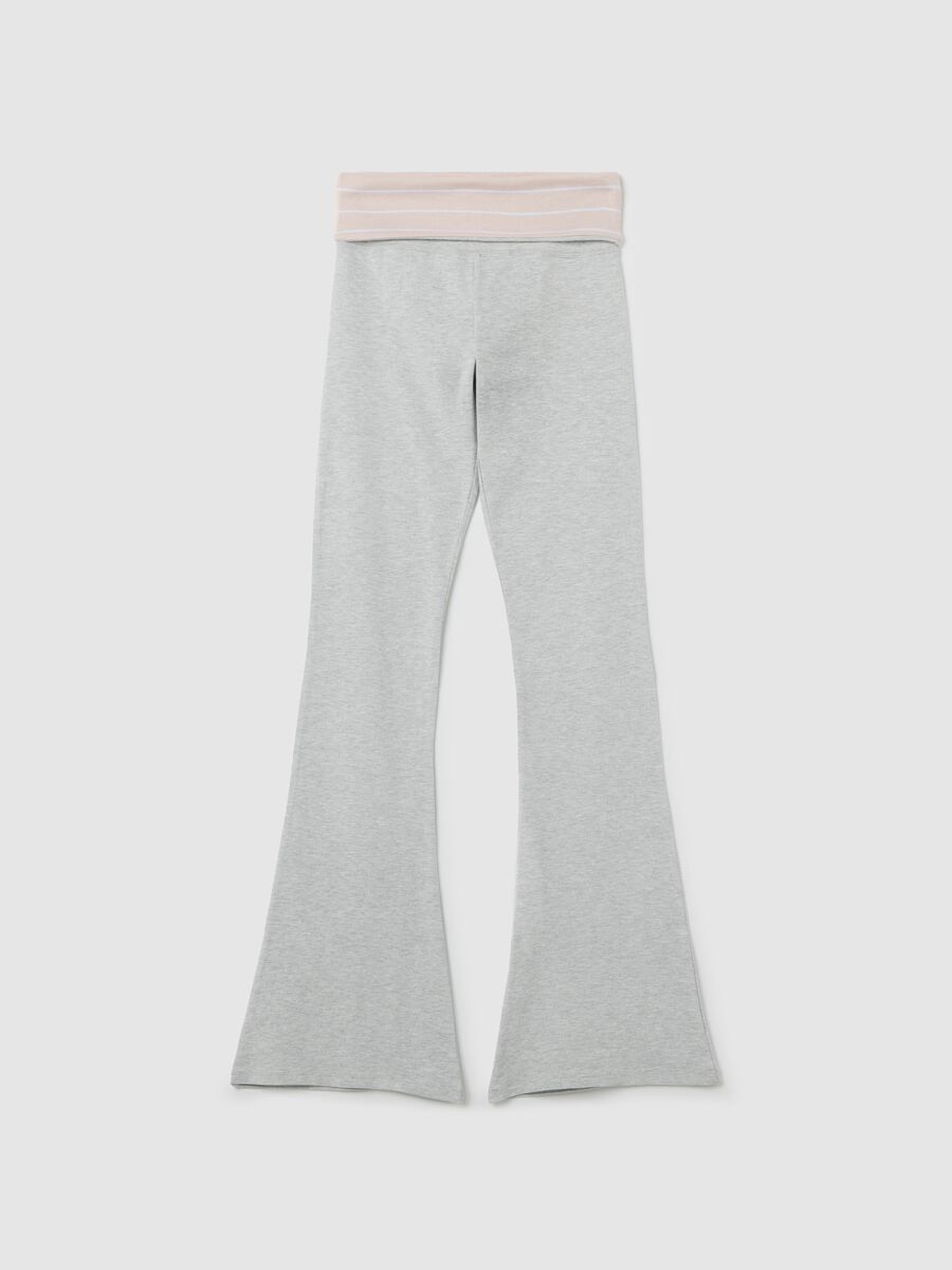 Grey flare-fit leggings with striped fold at the waist_4