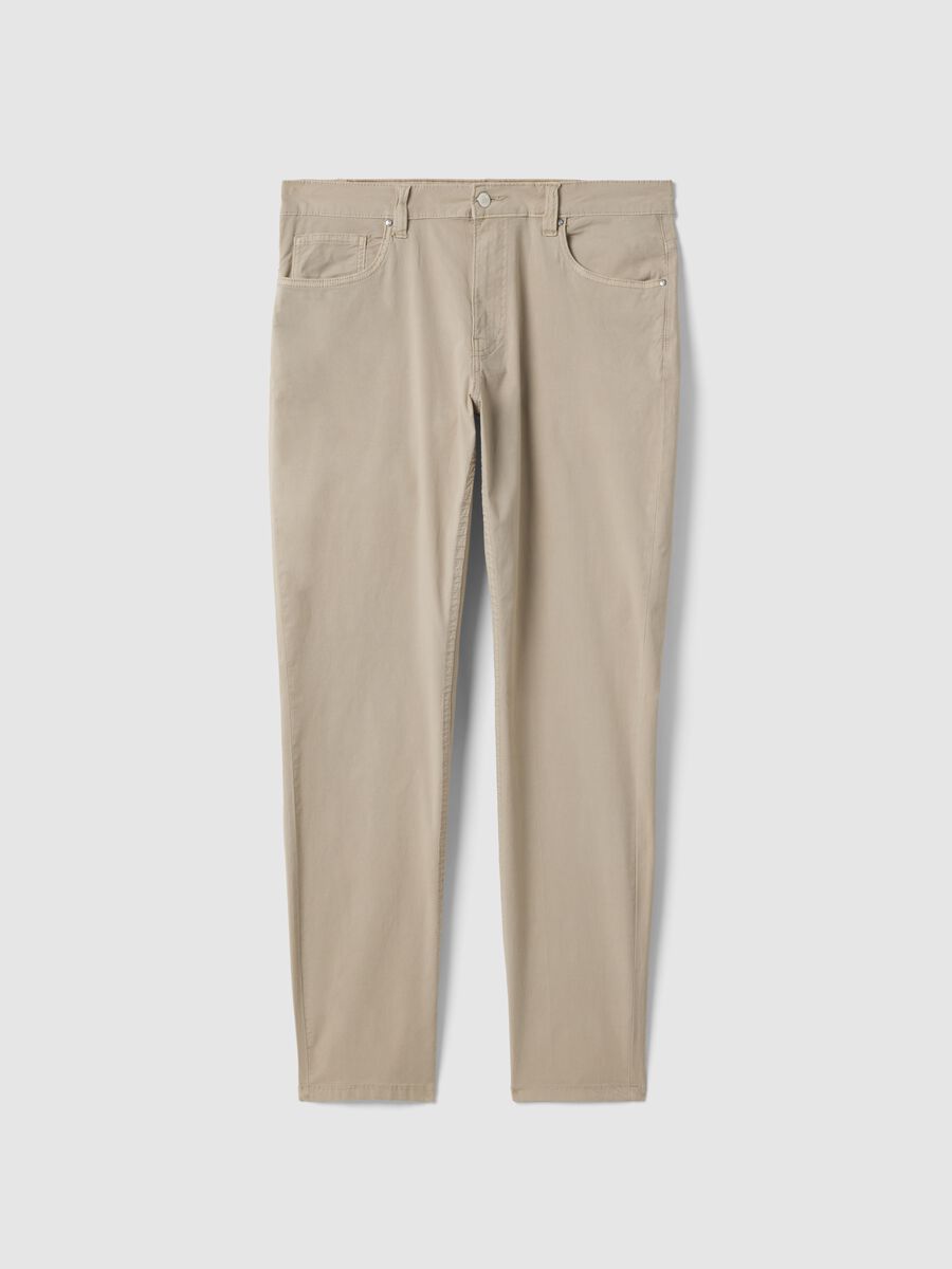Pantaloni beige in cotone elasticizzato slim fit_0