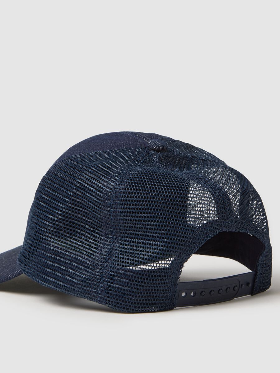Blue pure cotton cap with adjustable visor and patch_1
