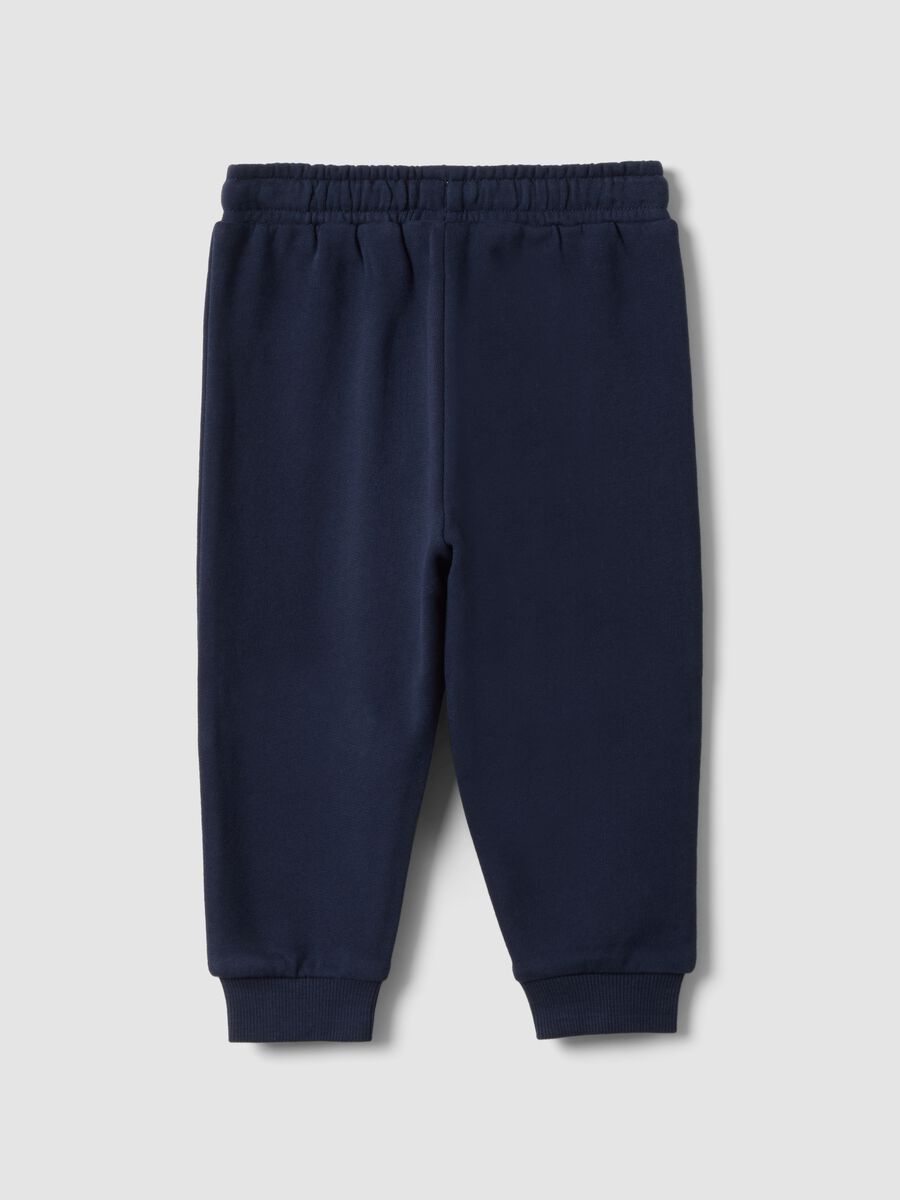 Pantaloni jogger blu in puro cotone con stampa orsetto over fit_1