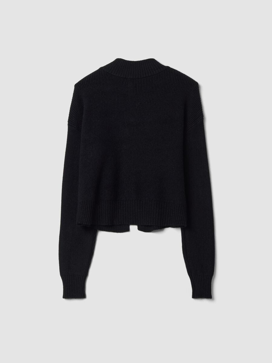 Black ribbed viscose-blend cardigan, regular fit_2