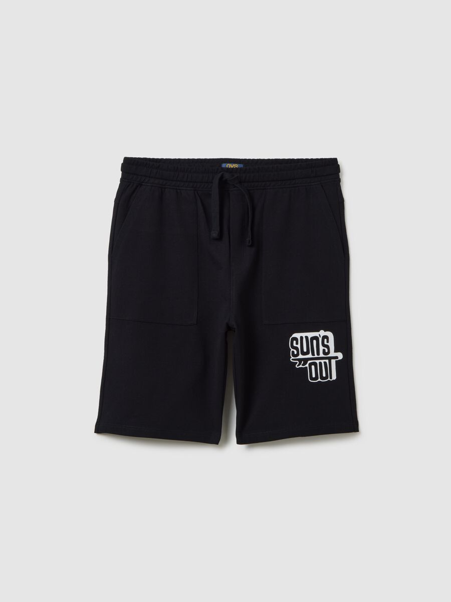 Boy's regular fit pure cotton black shorts with logo_3