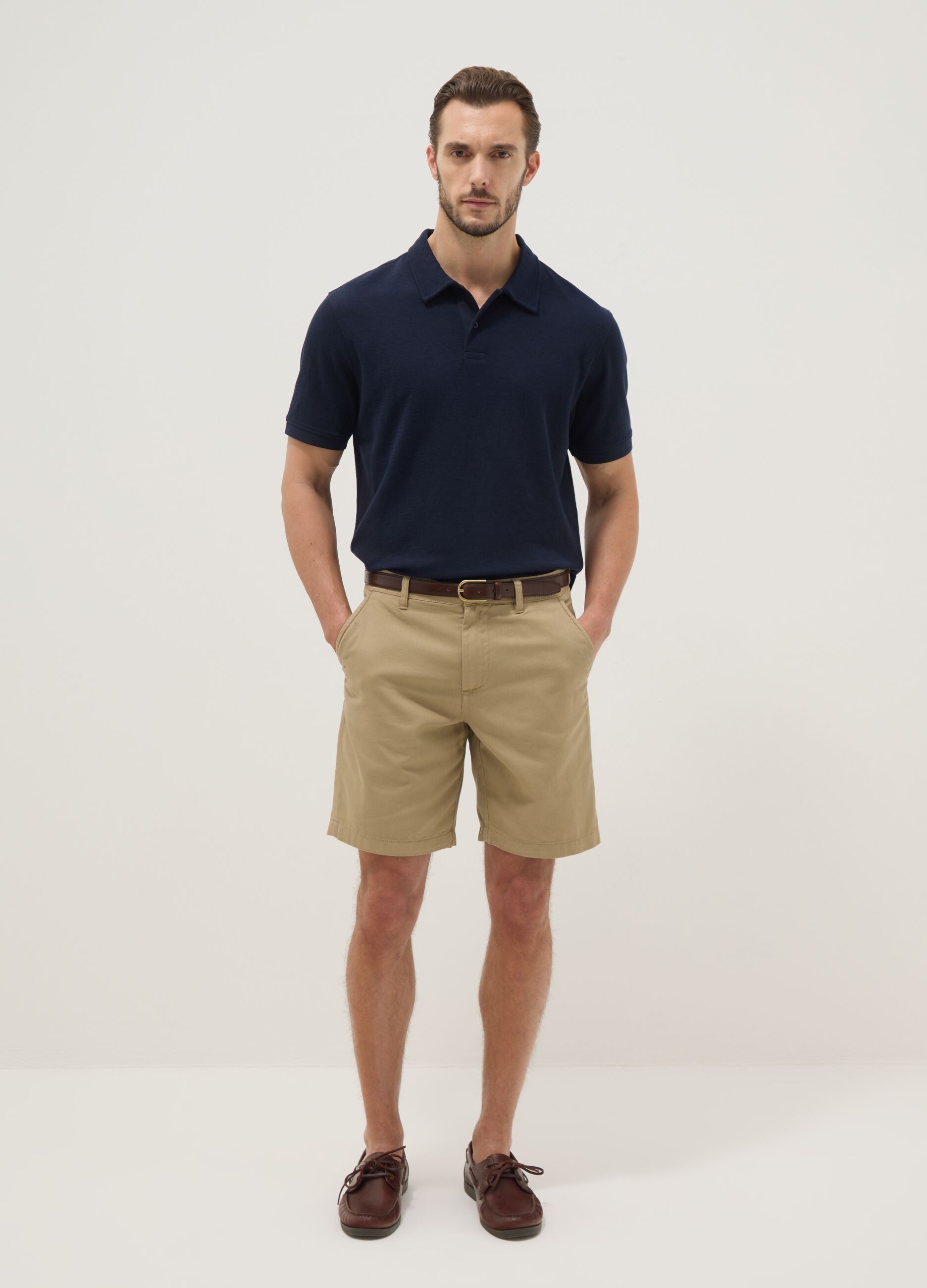 Beige regular-fit pure cotton chino shorts