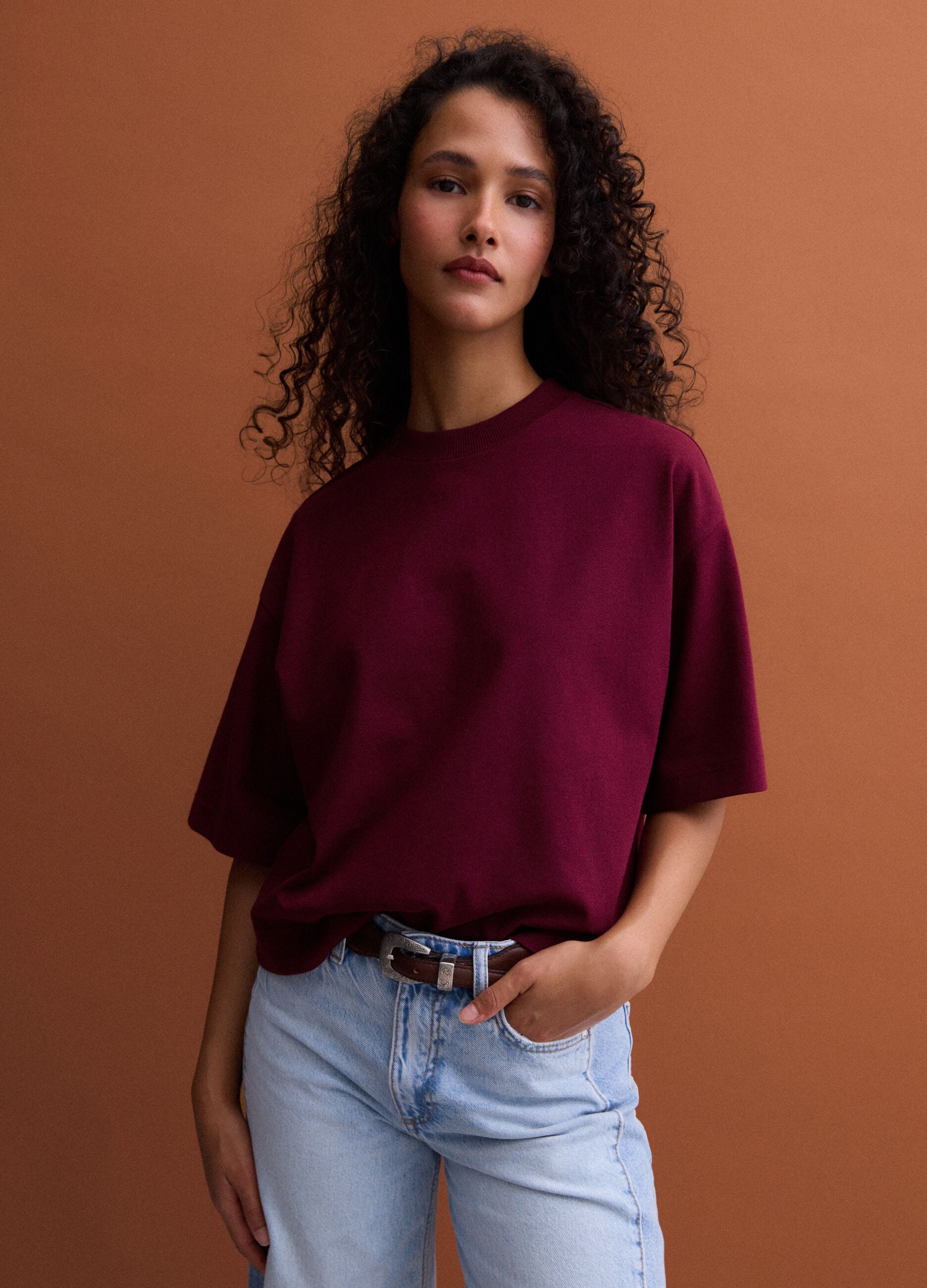 Red cotton-blend jersey crew-neck T-shirt, regular fit