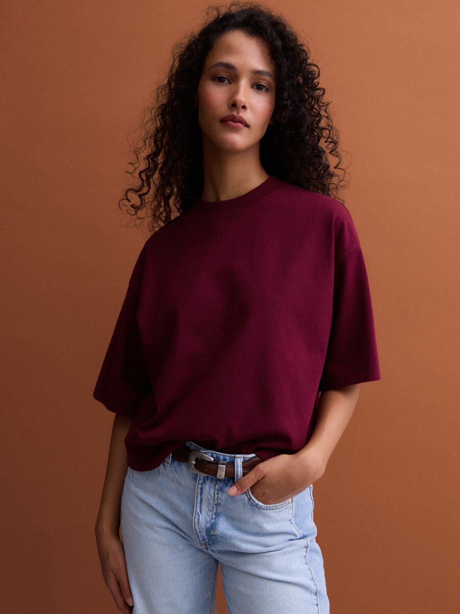 T-shirt rossa in misto cotone jersey a girocollo regular fit_1