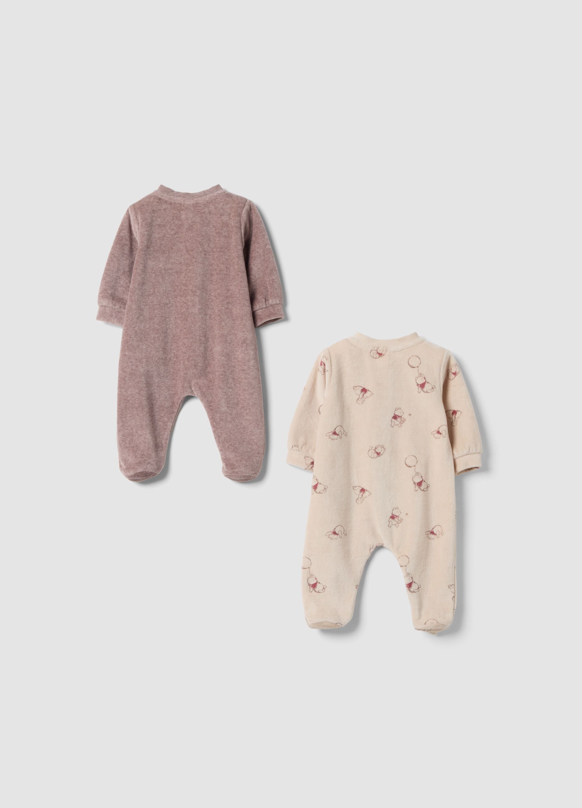 2-pack beige Winnie the Pooh embroidered cotton-blend sleepsuits