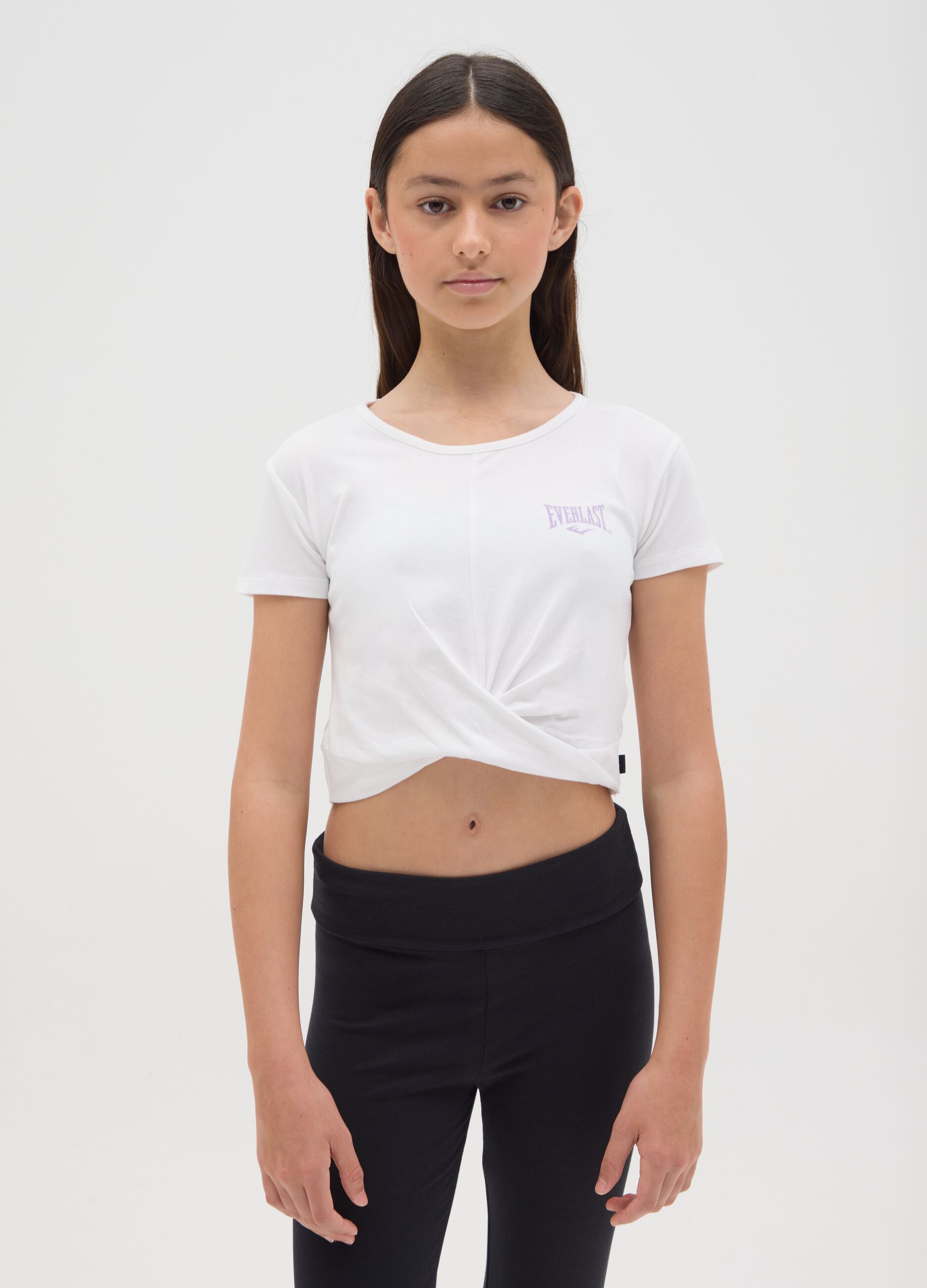 Girls’ slim-fit T-shirt in white stretch cotton