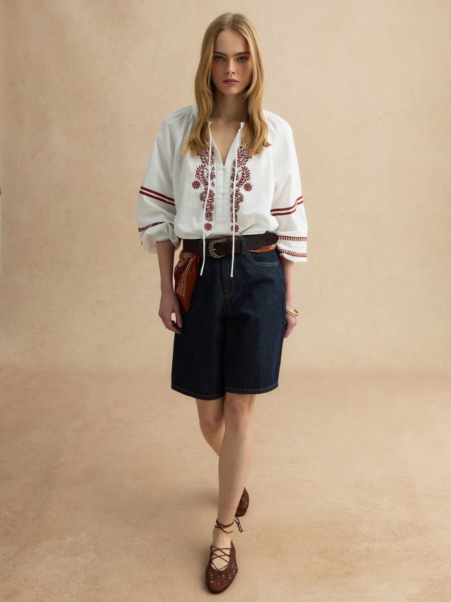 Shorts in puro cotone denim blu wide leg_0