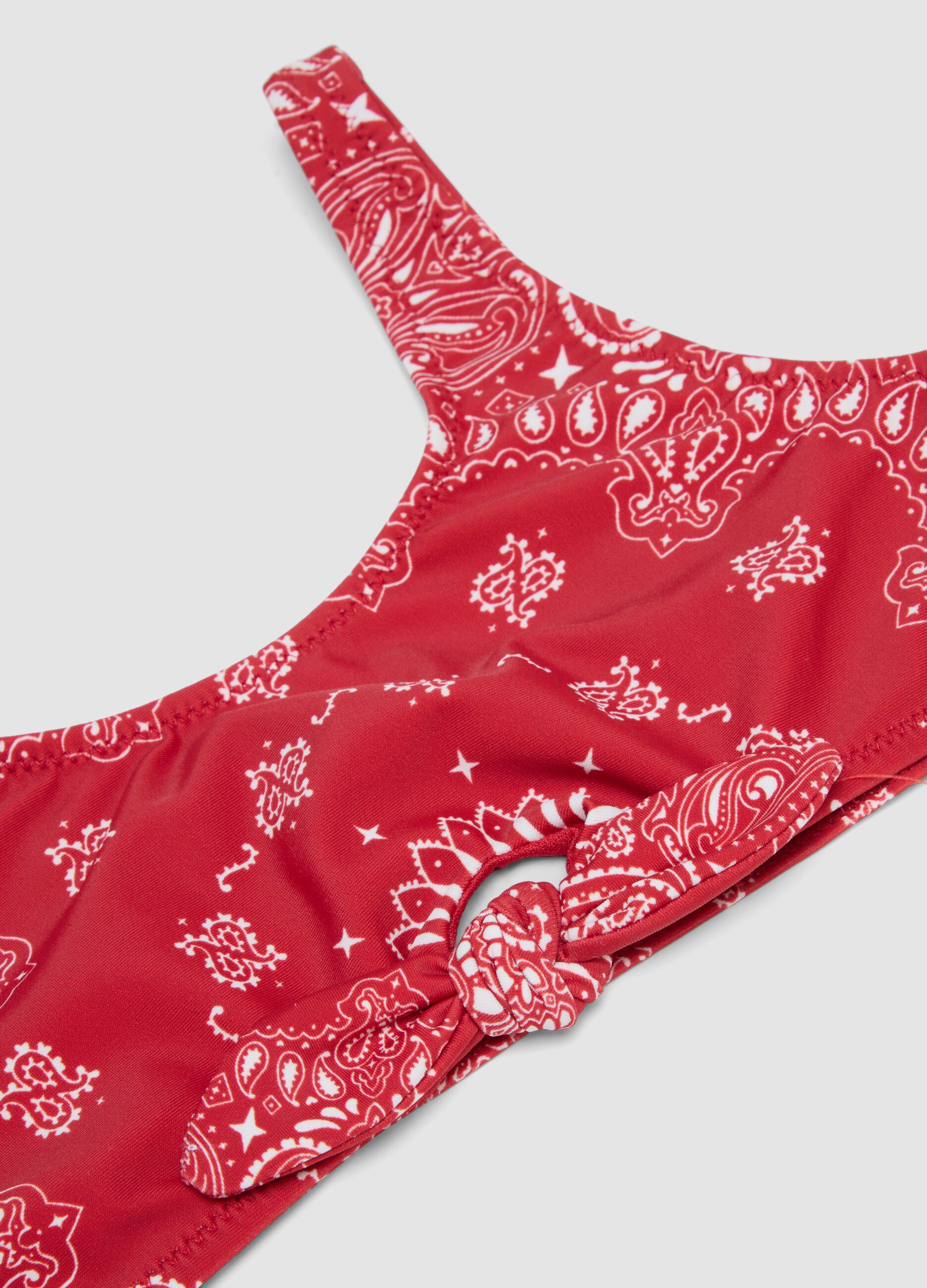 Girls&rsquo; red stretch bikini with paisley print