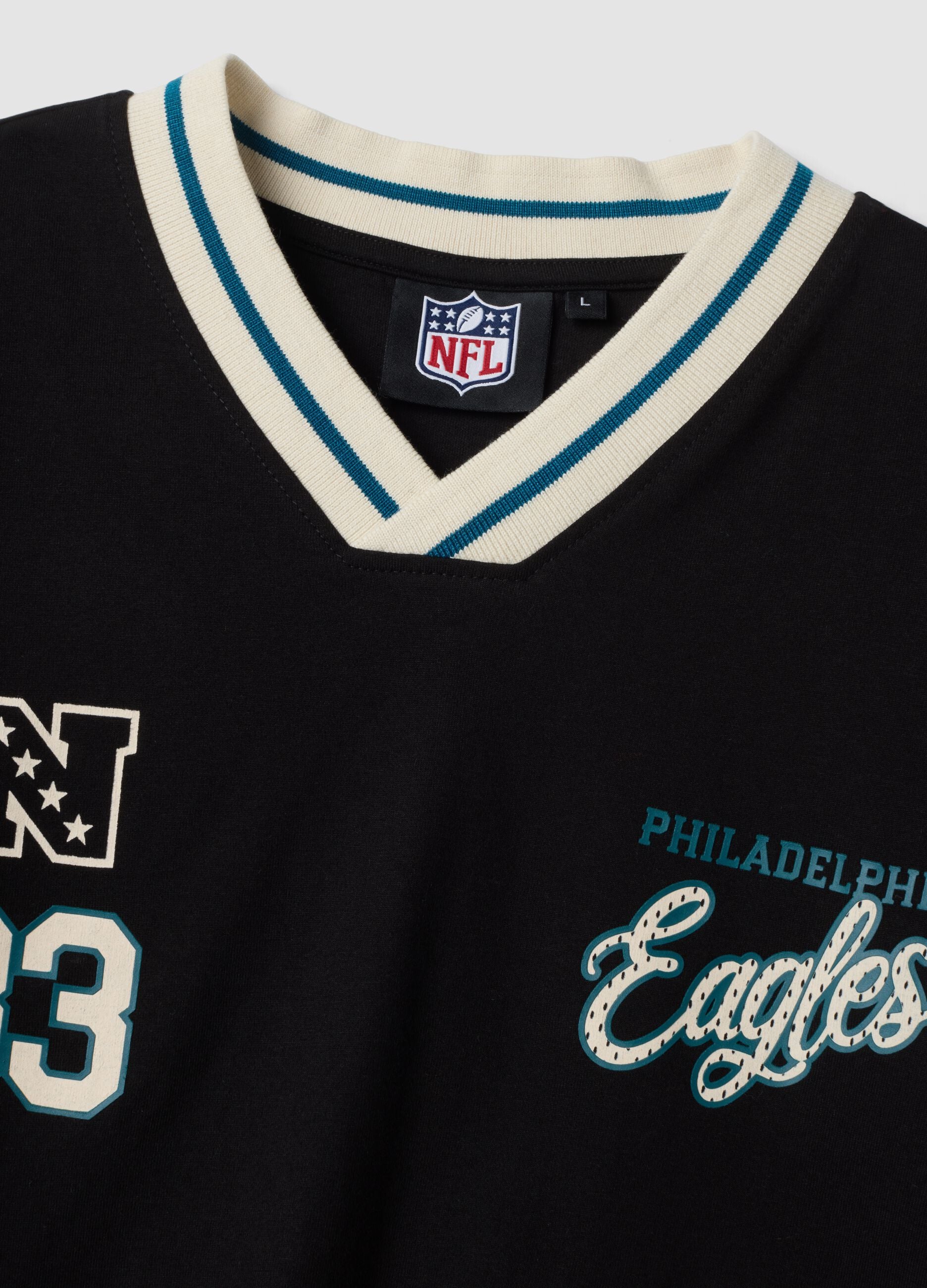 T-shirt nera in puro cotone a tema Philadelphia Eagles relaxed fit
