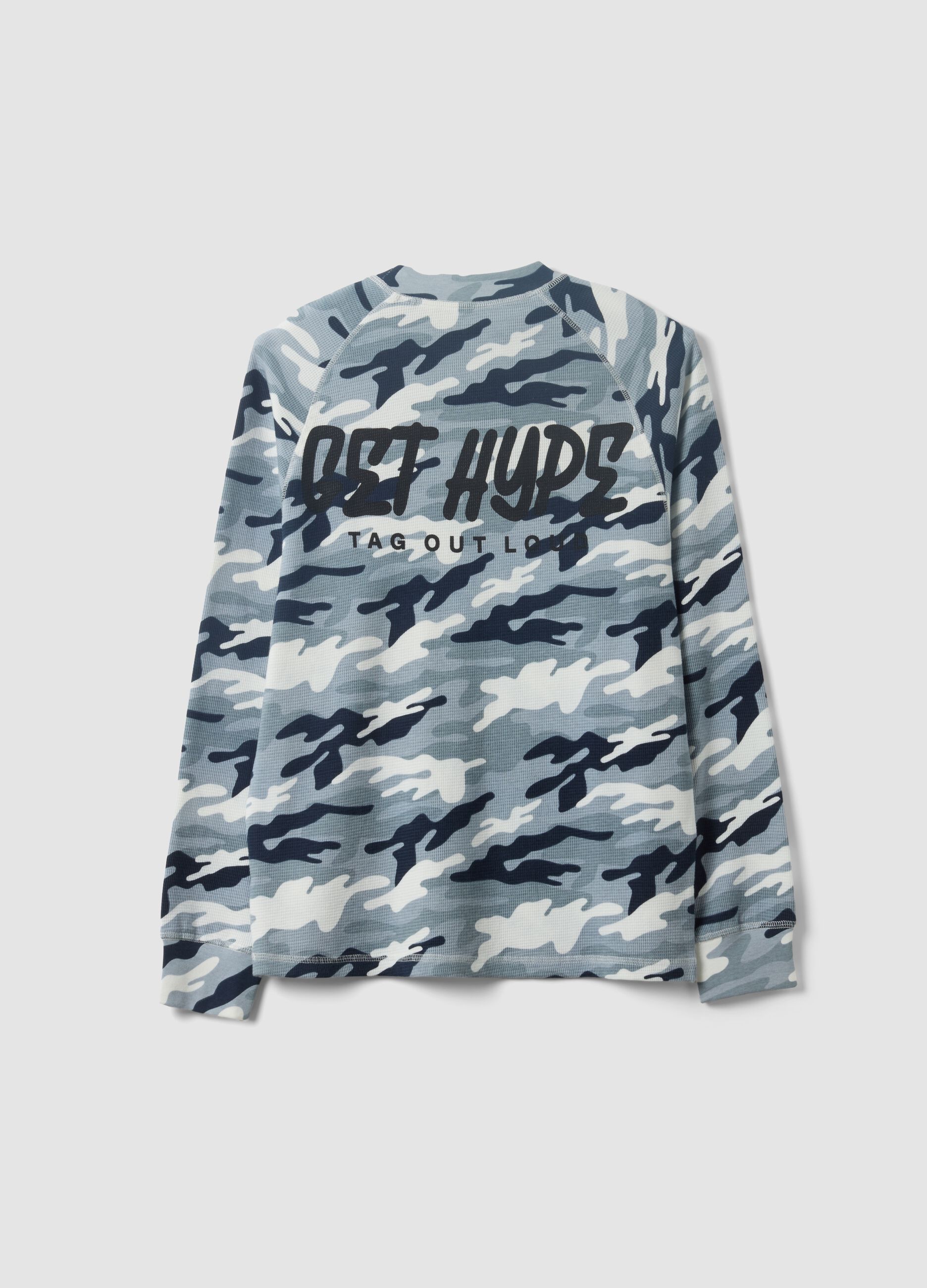 Multicolour relaxed-fit pure cotton T-shirt with camouflage print for boys