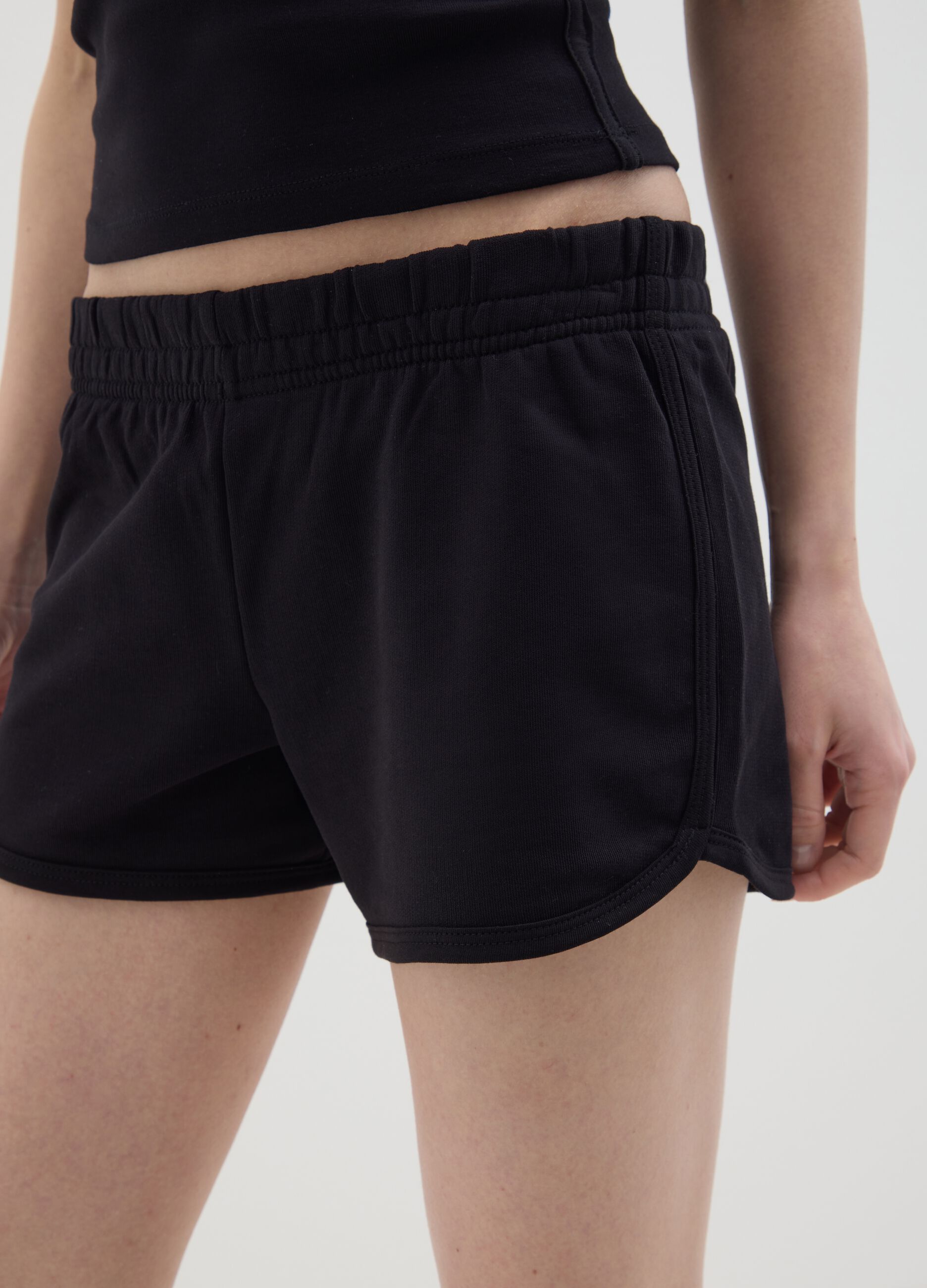 Top da donna in puro cotone nero regular fit