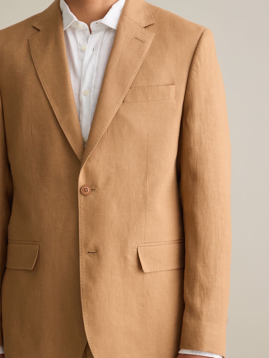 Men's brown pure linen slim fit blazer_3