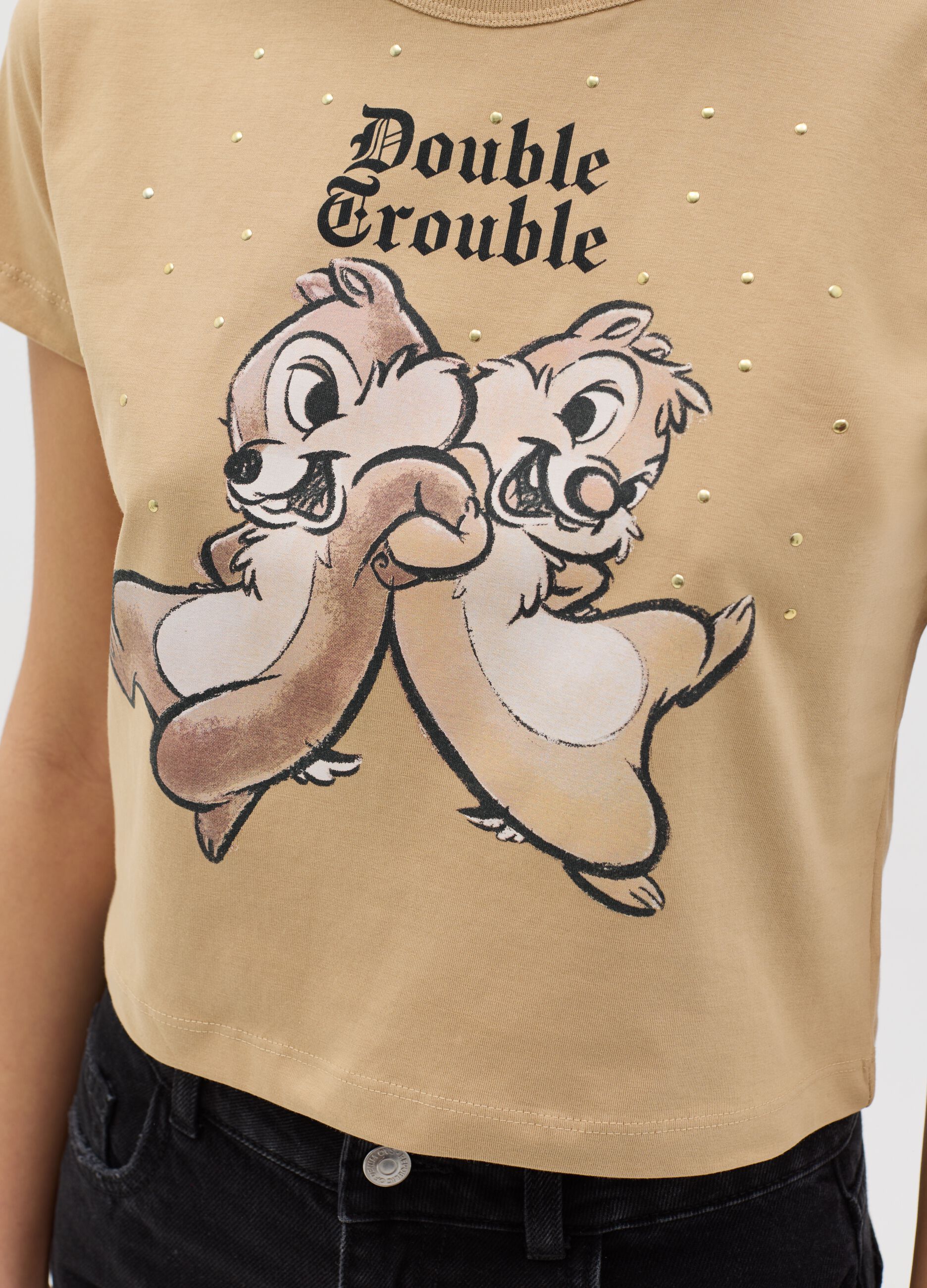 Beige T-shirt in cotton with Chip 'n' Dale print