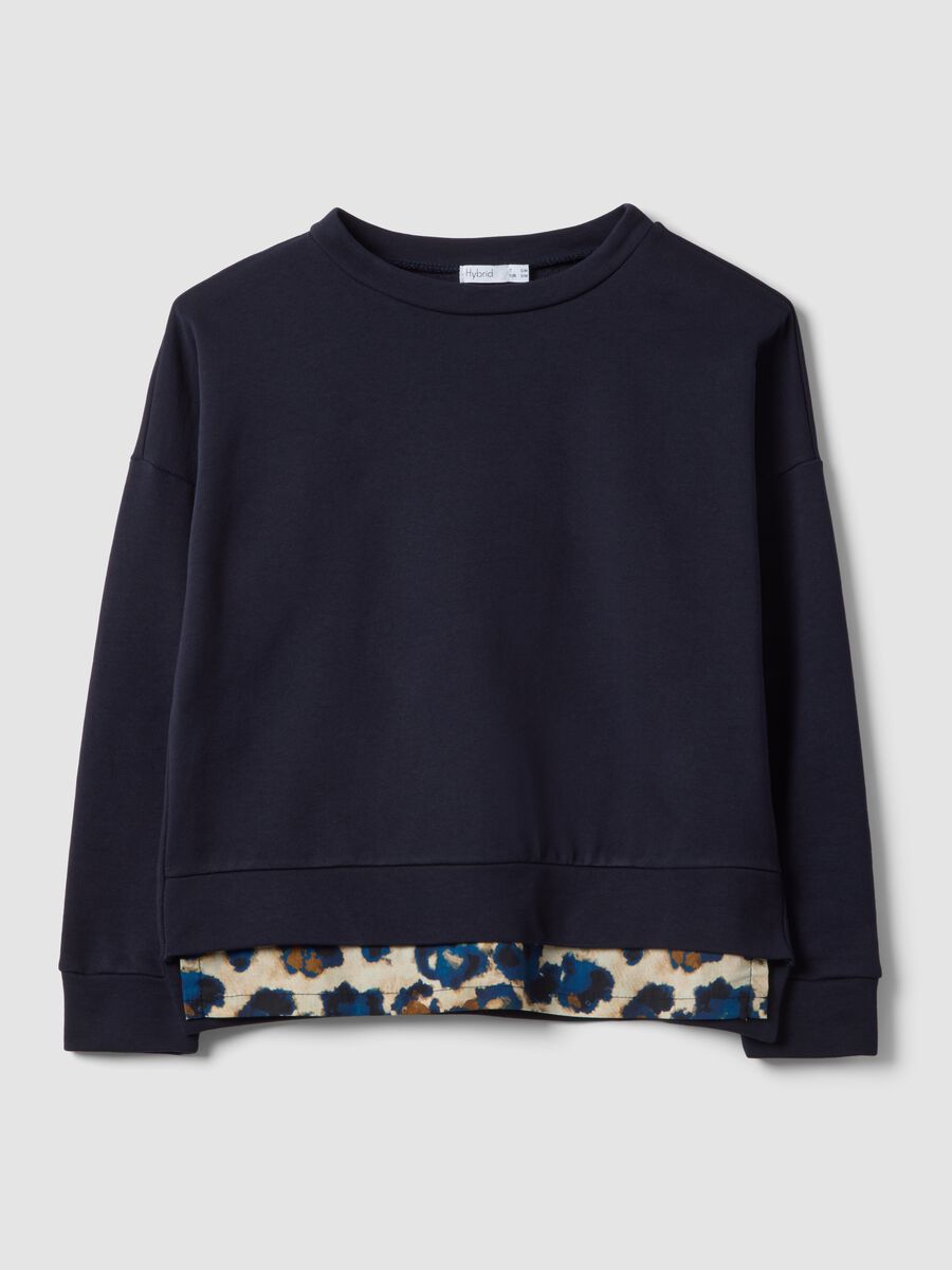 Felpa girocollo in cotone elasticizzato blu regular fit con dettaglio_4