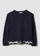 Regular fit blue stretch cotton crewneck sweatshirt with detail_4