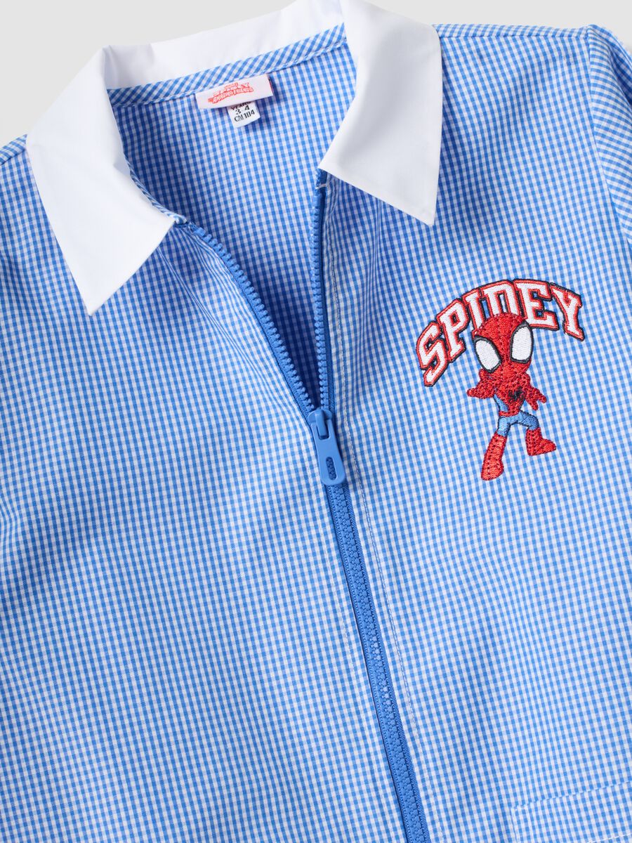Blue gingham nursery apron with Spidey embroidery_3