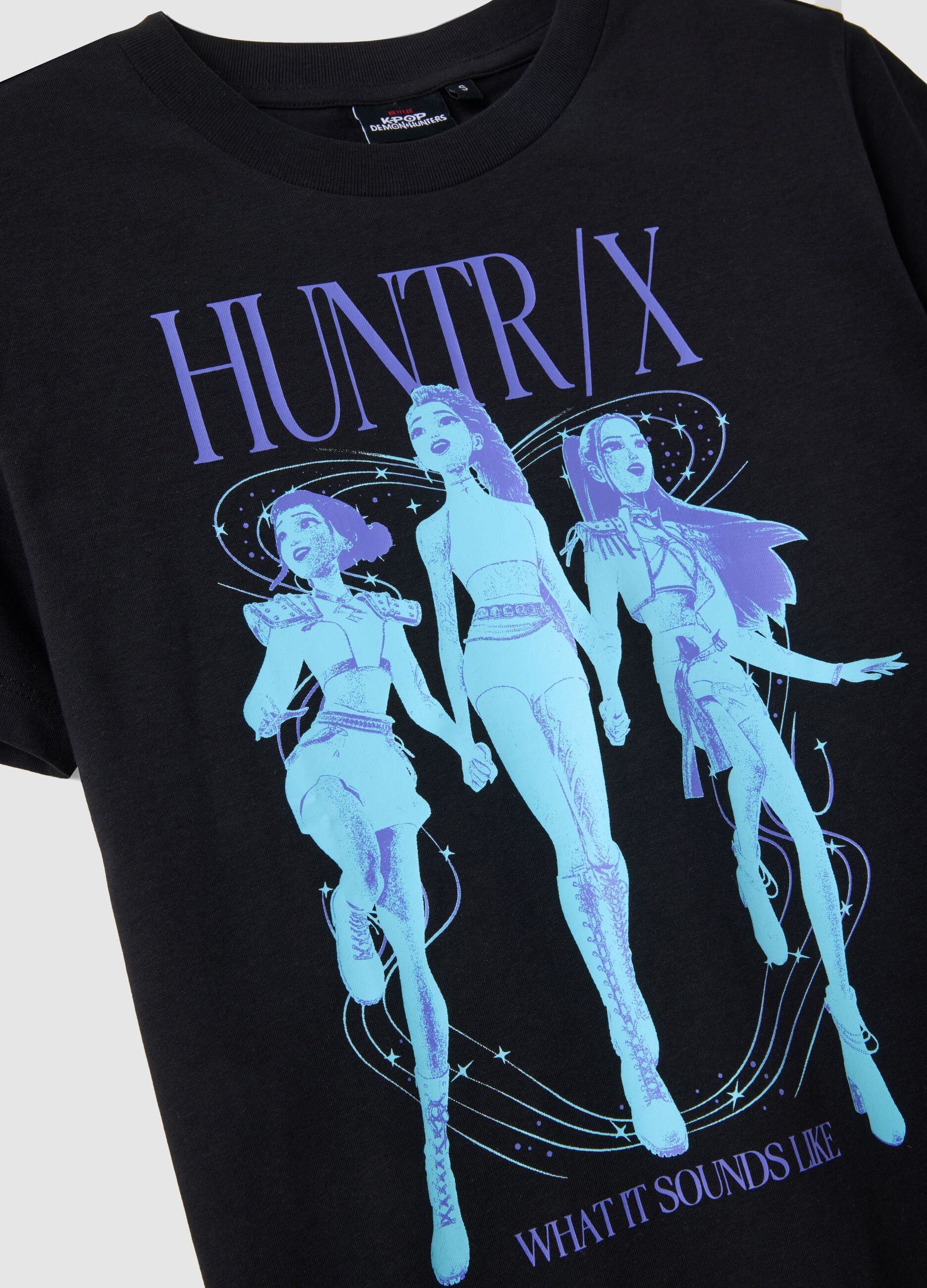 T-shirt nera in puro cotone con stampa K-Pop Demon Hunter oversize fit