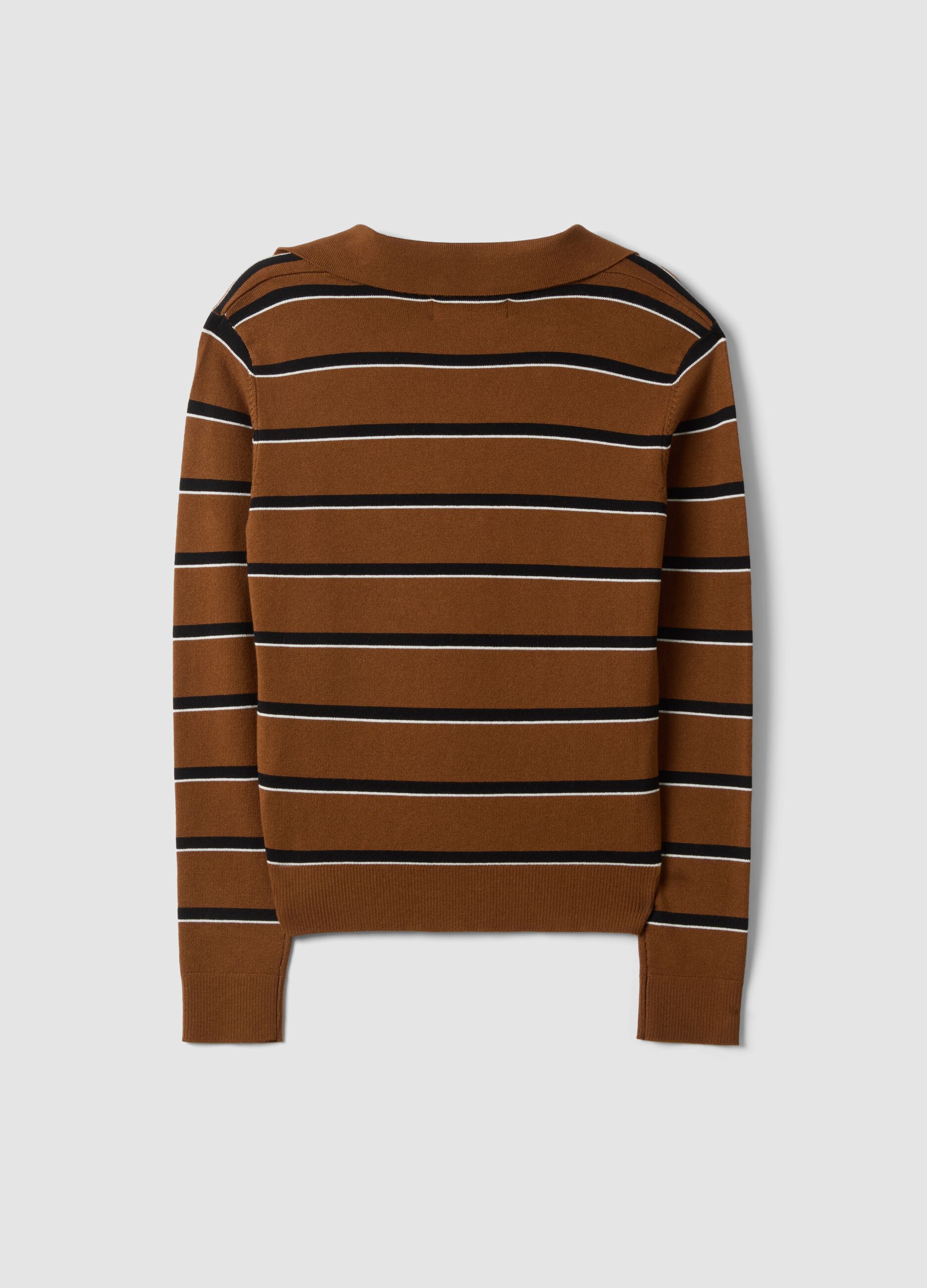 Brown viscose-blend polo-collar jumper, regular fit