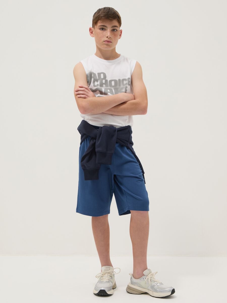Short in puro cotone blu da ragazzo regular fit_0