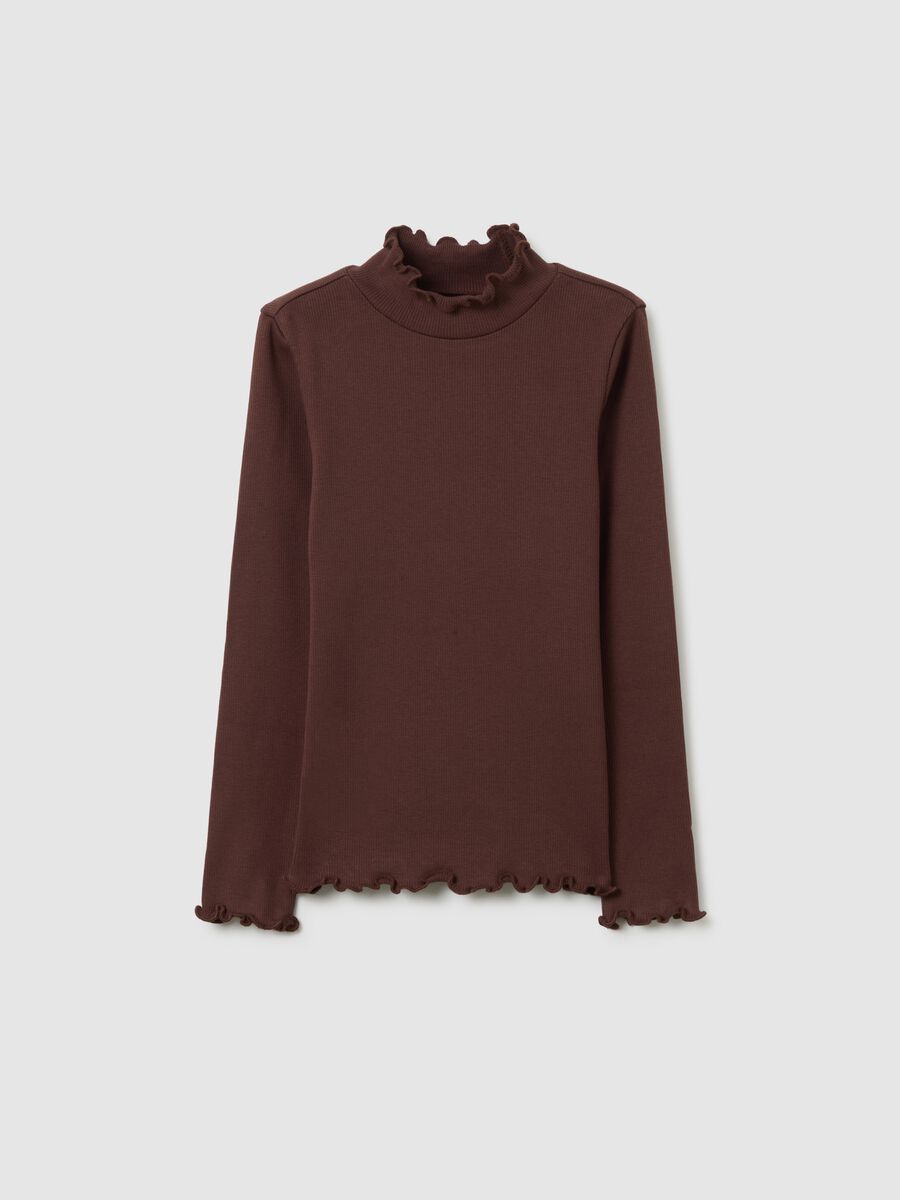 Maglia da bambina in misto cotone elasticizzato marrone regular fit_0