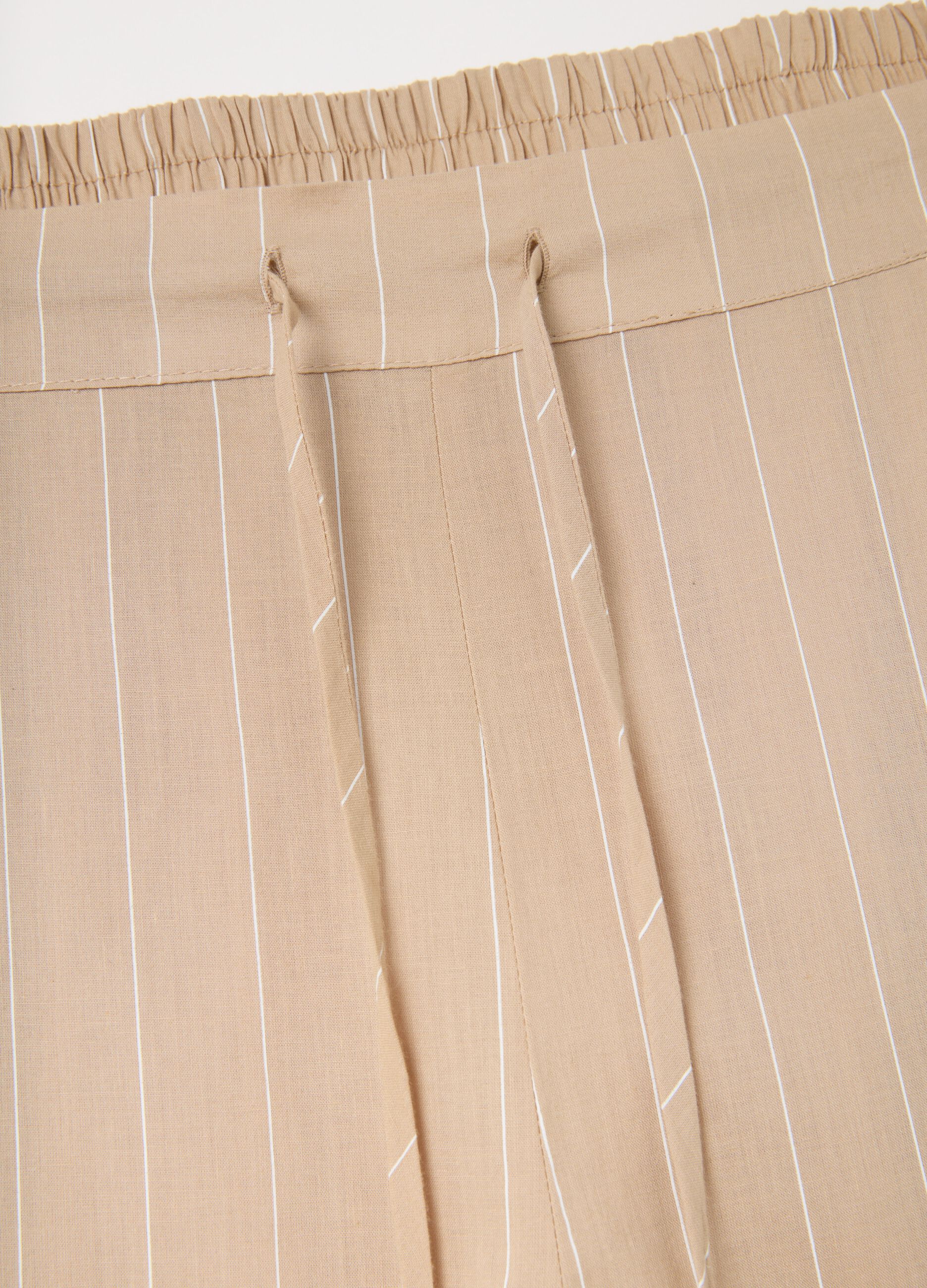Women's beige pure cotton wide leg trousers