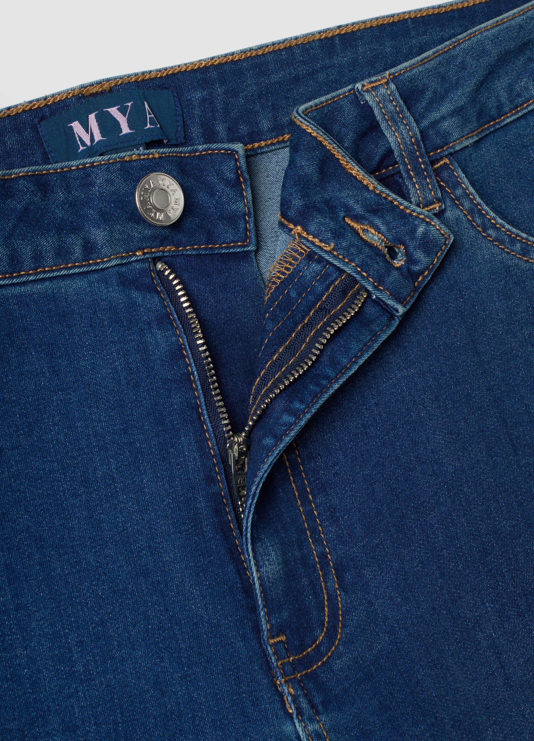 Blue cotton and stretch viscose denim jeans, bootcut fit