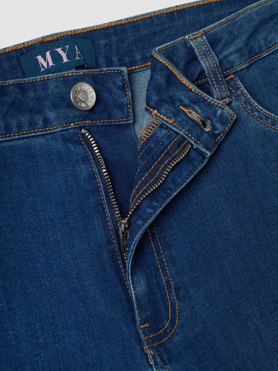Jeans denim blu in cotone e viscosa elasticizzato bootcut fit_2
