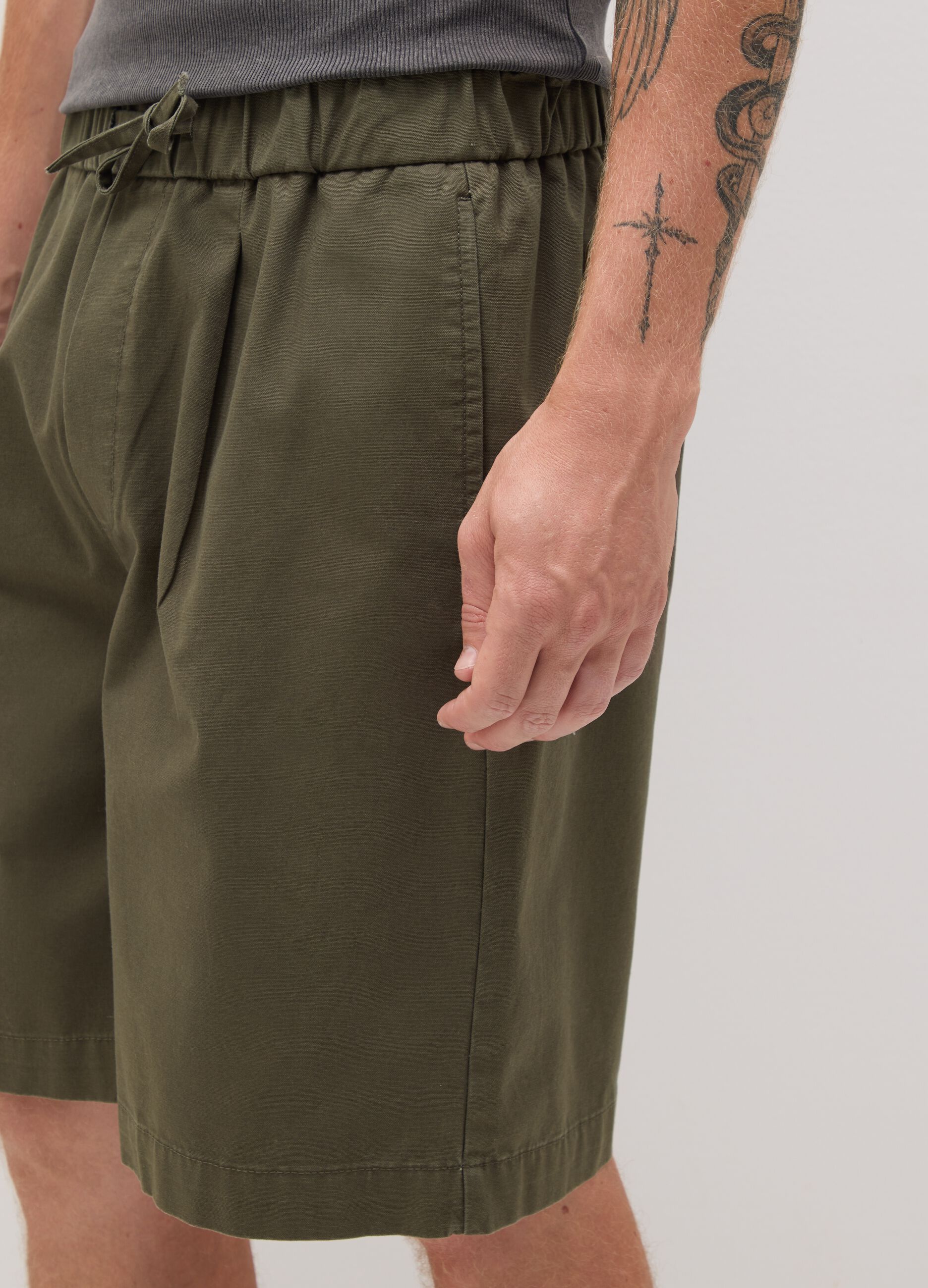 Shorts da uomo in puro cotone verde baggy