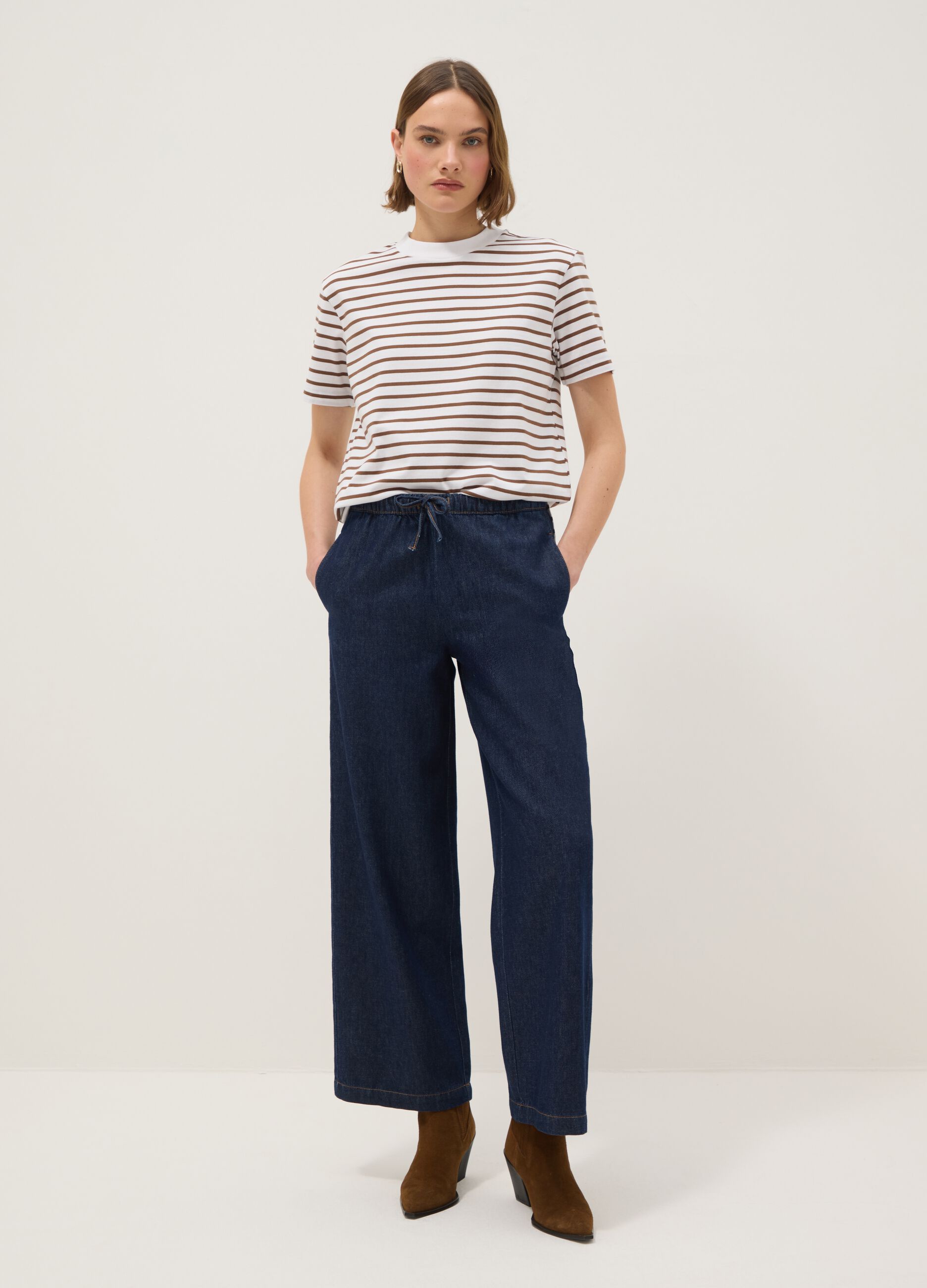 Striped Multicolour Crew-Neck T-Shirt in Pure Cotton, Regular Fit