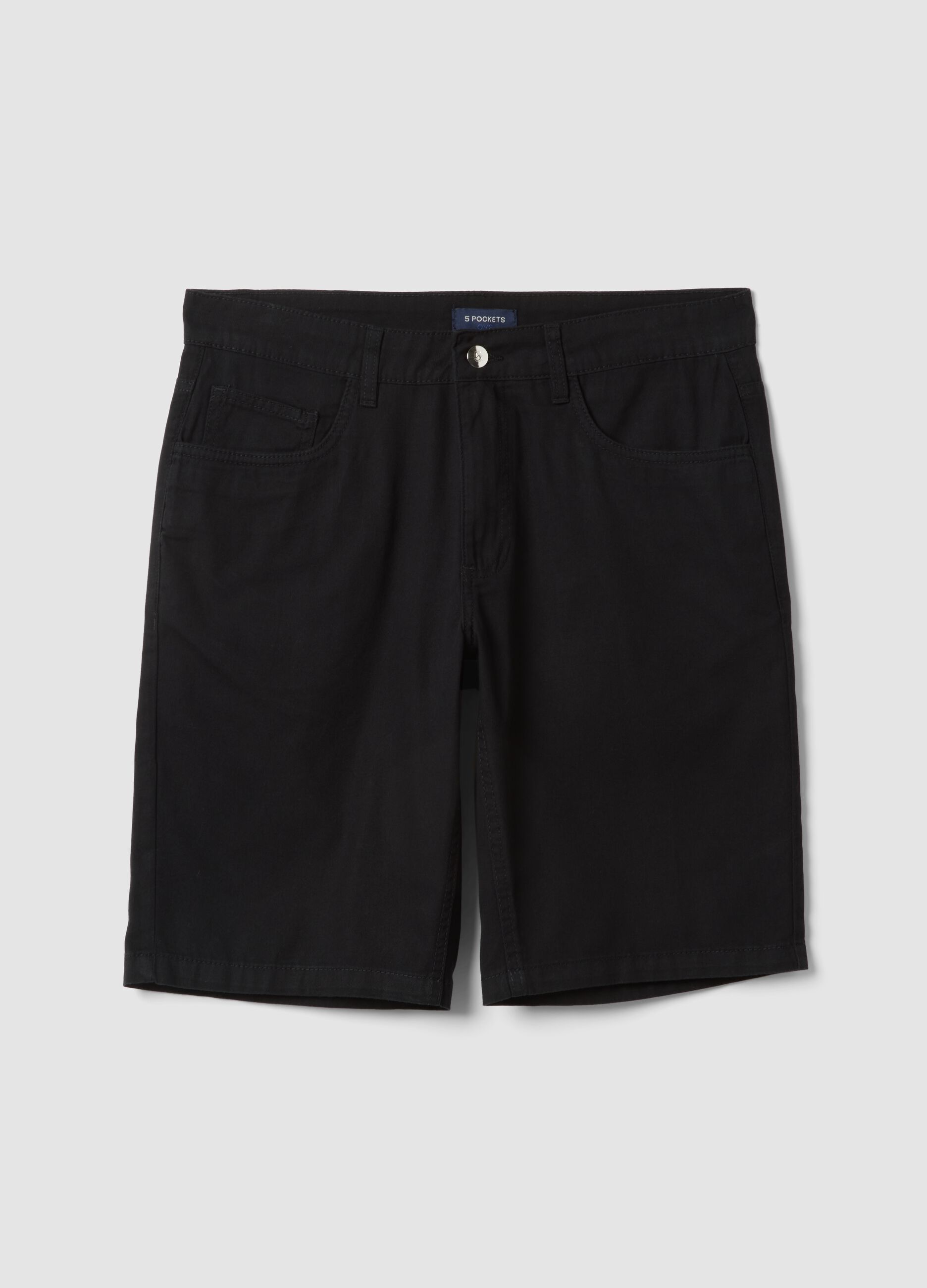 Blue pure cotton regular-fit five-pocket Bermuda shorts