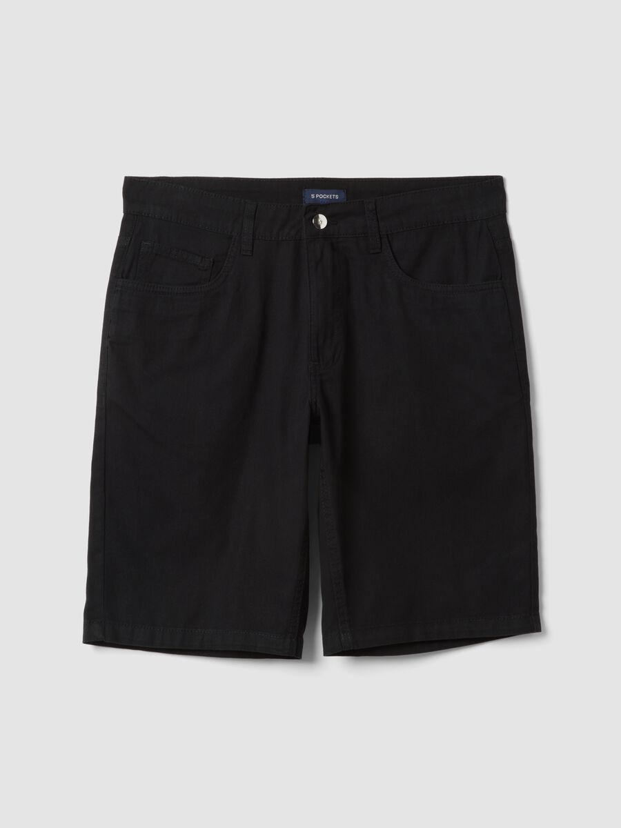 Blue pure cotton regular-fit five-pocket Bermuda shorts_4