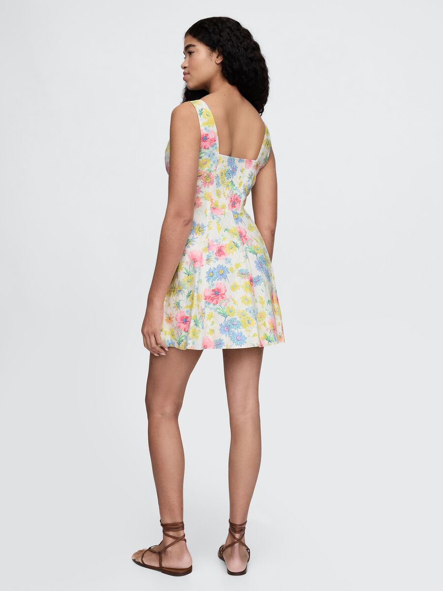 Multicolour floral short dress in linen and viscose_2