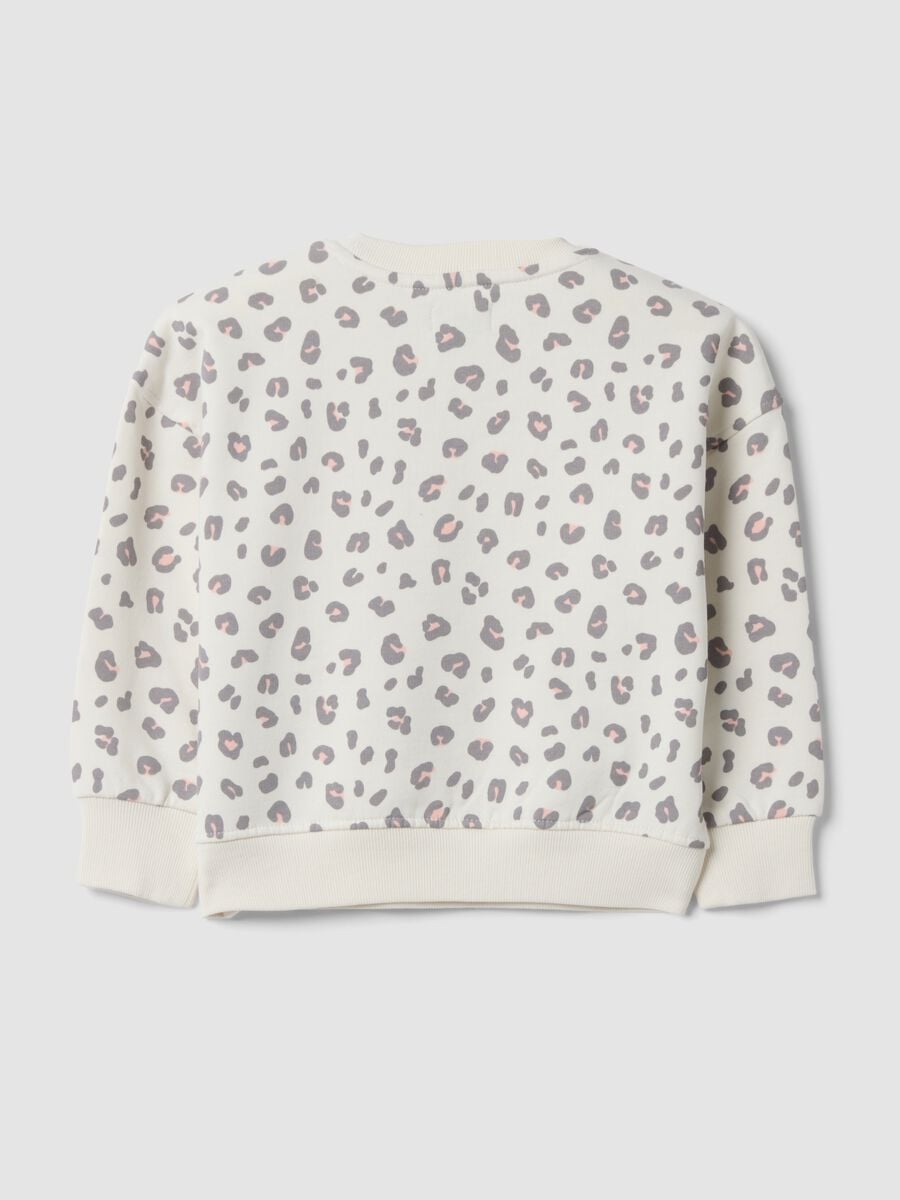 White crew-neck sweatshirt in pure cotton with animal print_1