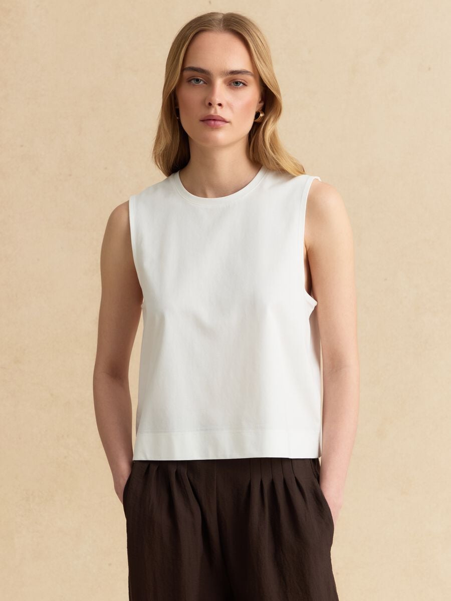 White cotton-blend tank top_1